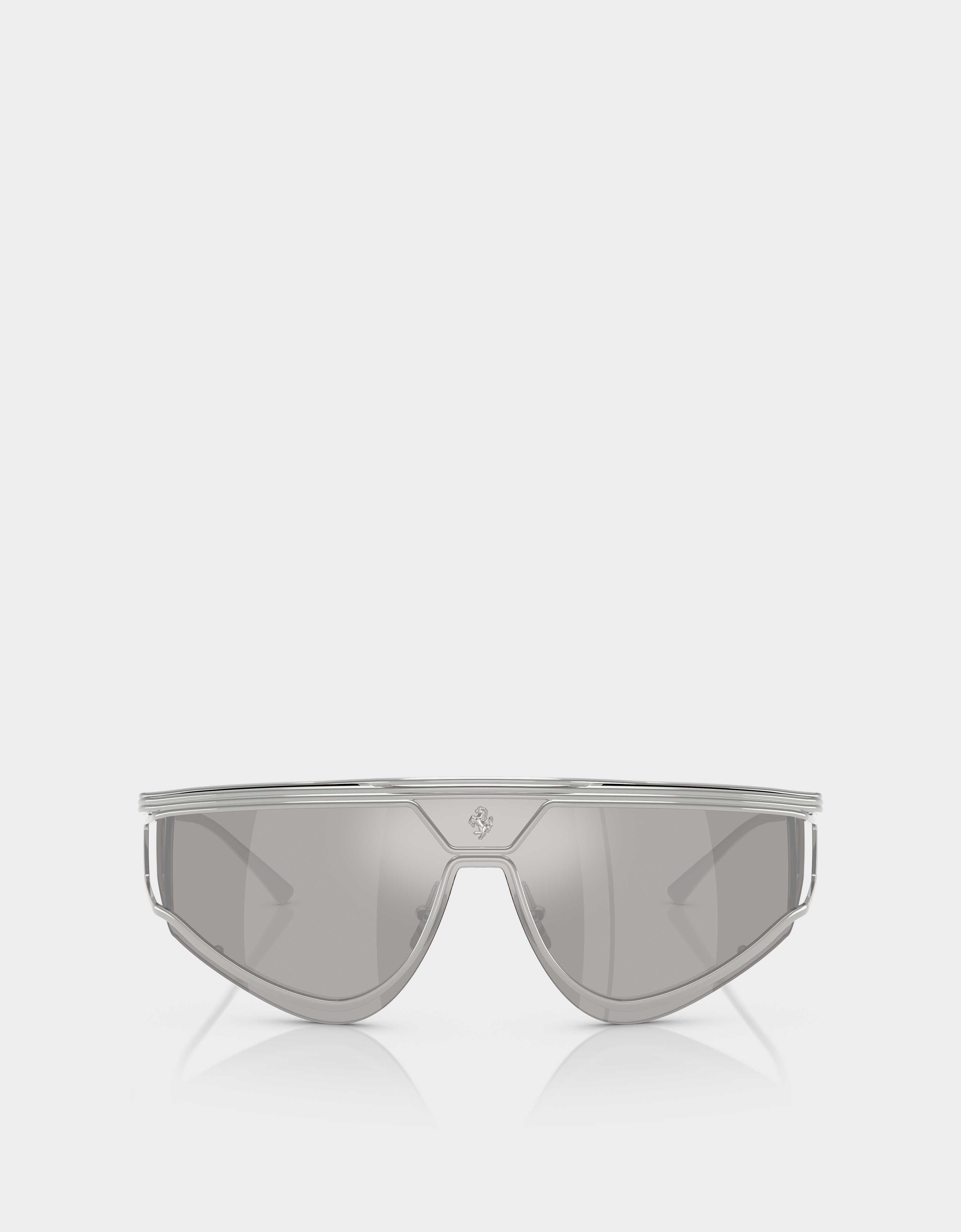 Ferrari Limited Edition Shield Sunglasses In Satin Metal With Silver Mirror Lens