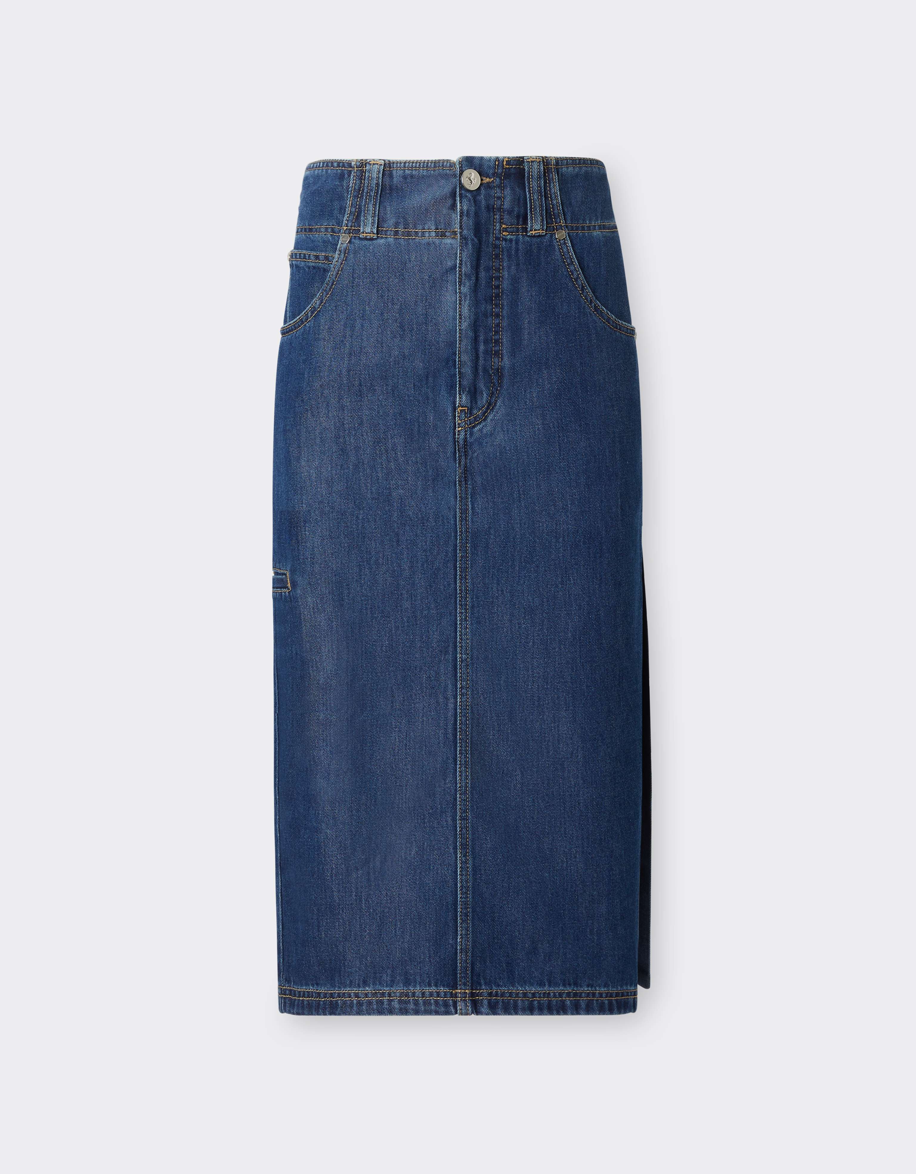 Ferrari Midi Denim Skirt With Alcantara® Details