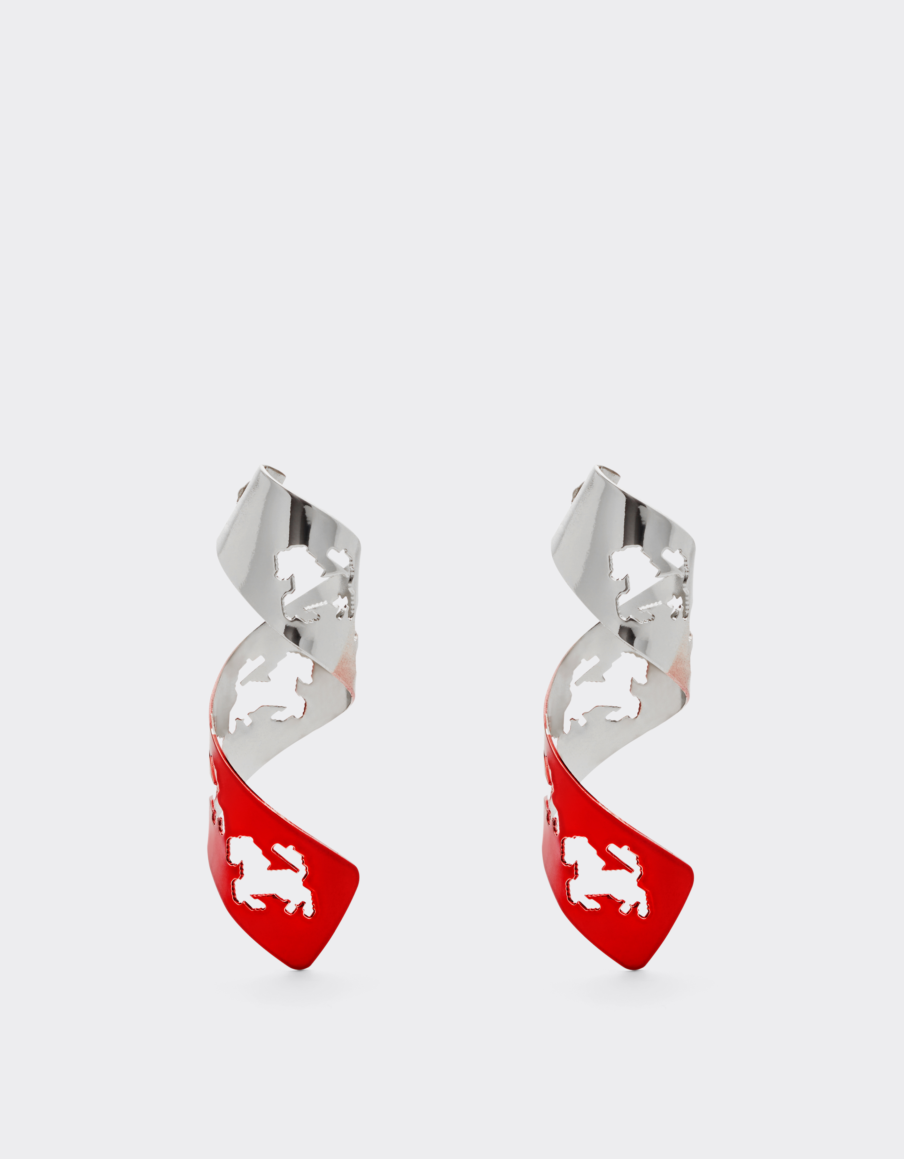 Shop Ferrari Spiral Earrings With Prancing Horse Perforated Pattern In Rosso Dino