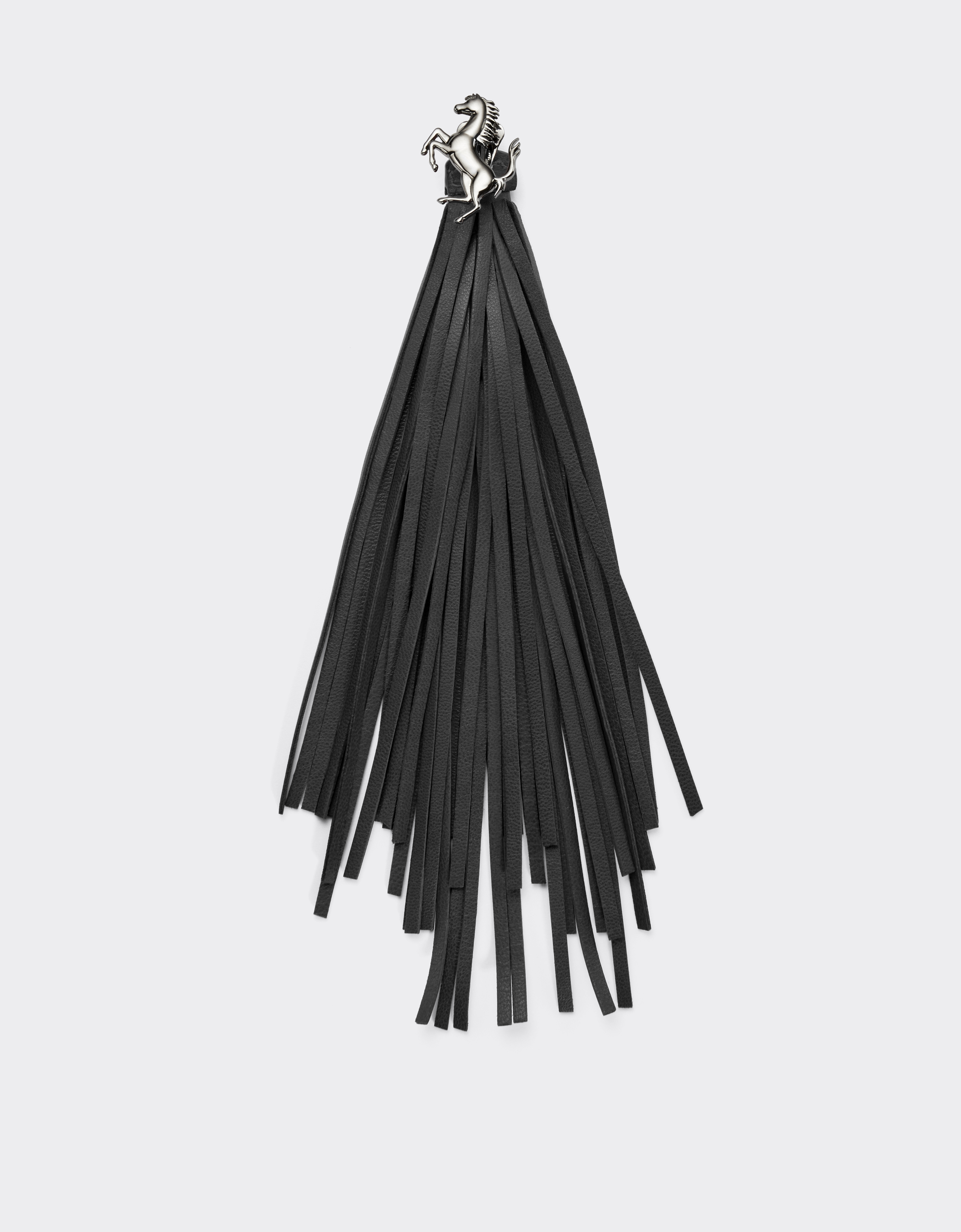 Shop Ferrari Earrings With Prancing Horse Detail And Leather Tassel In Anthracite