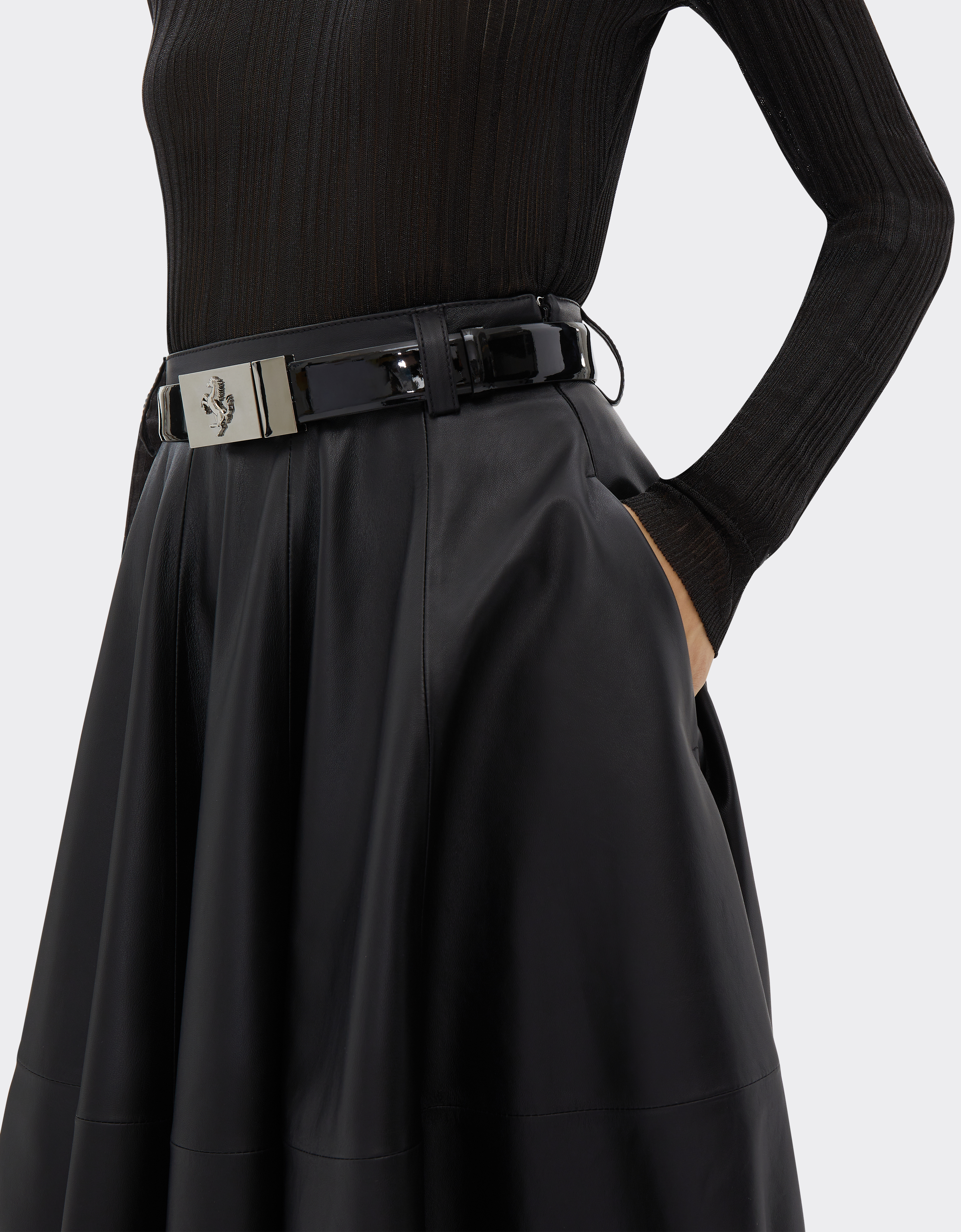 Ferrari Long Skirt In Nappa Leather In Black