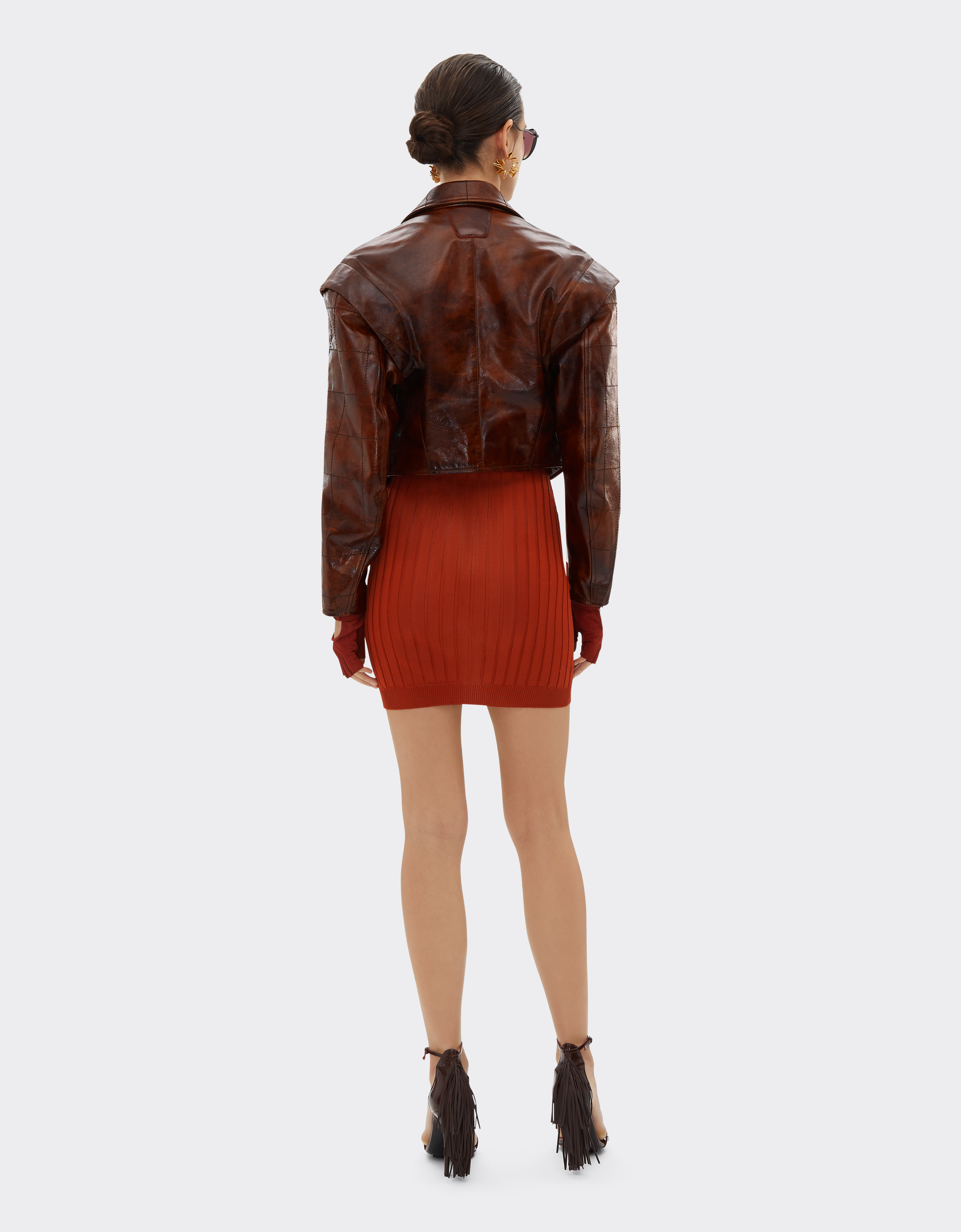 Ferrari Biker Jacket In Radica Leather In Tabacco