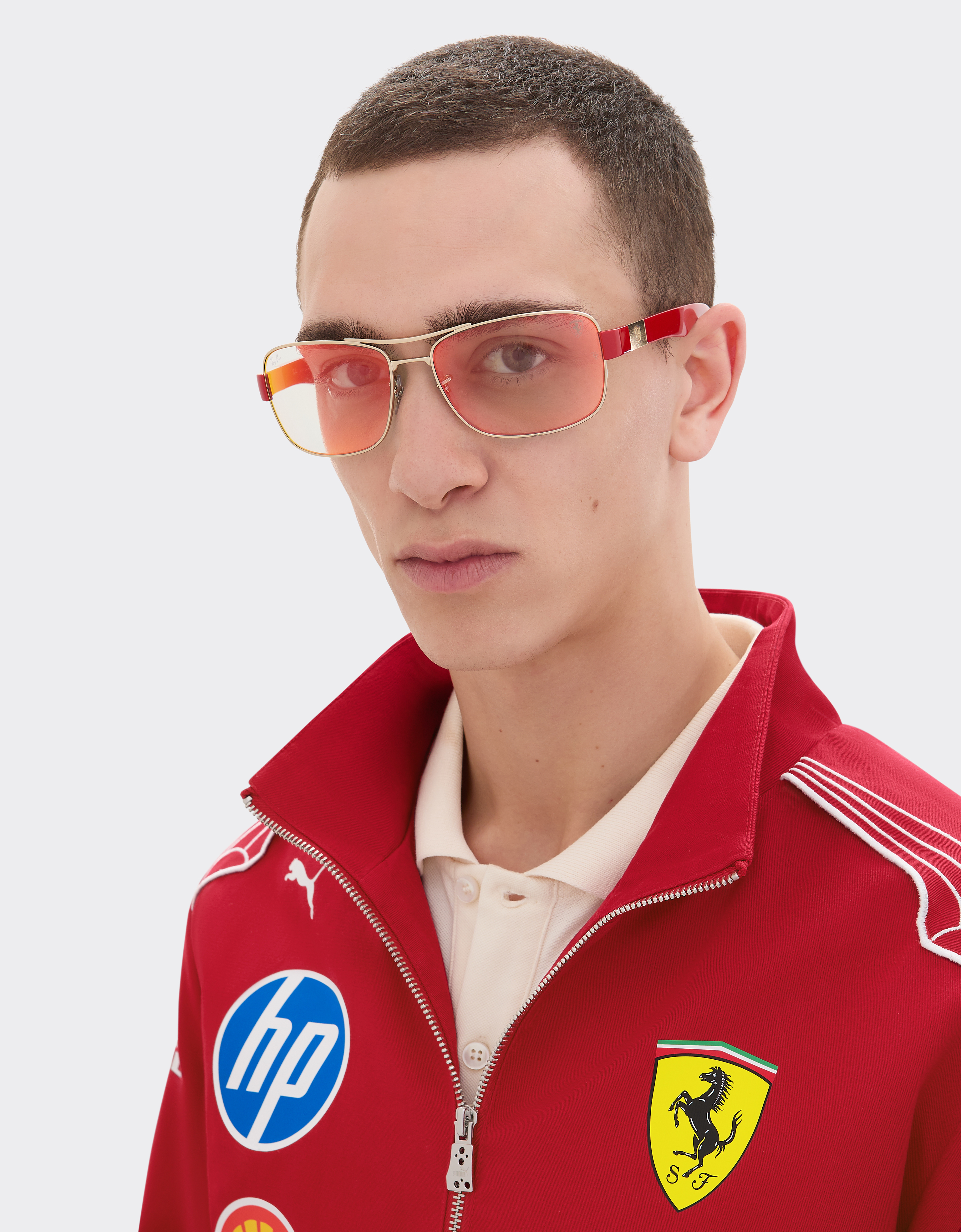 Ferrari Ray-ban For Scuderia Rb3763m In Silver-tone Metal And Red Plastic With Red/yellow Mi In Silver