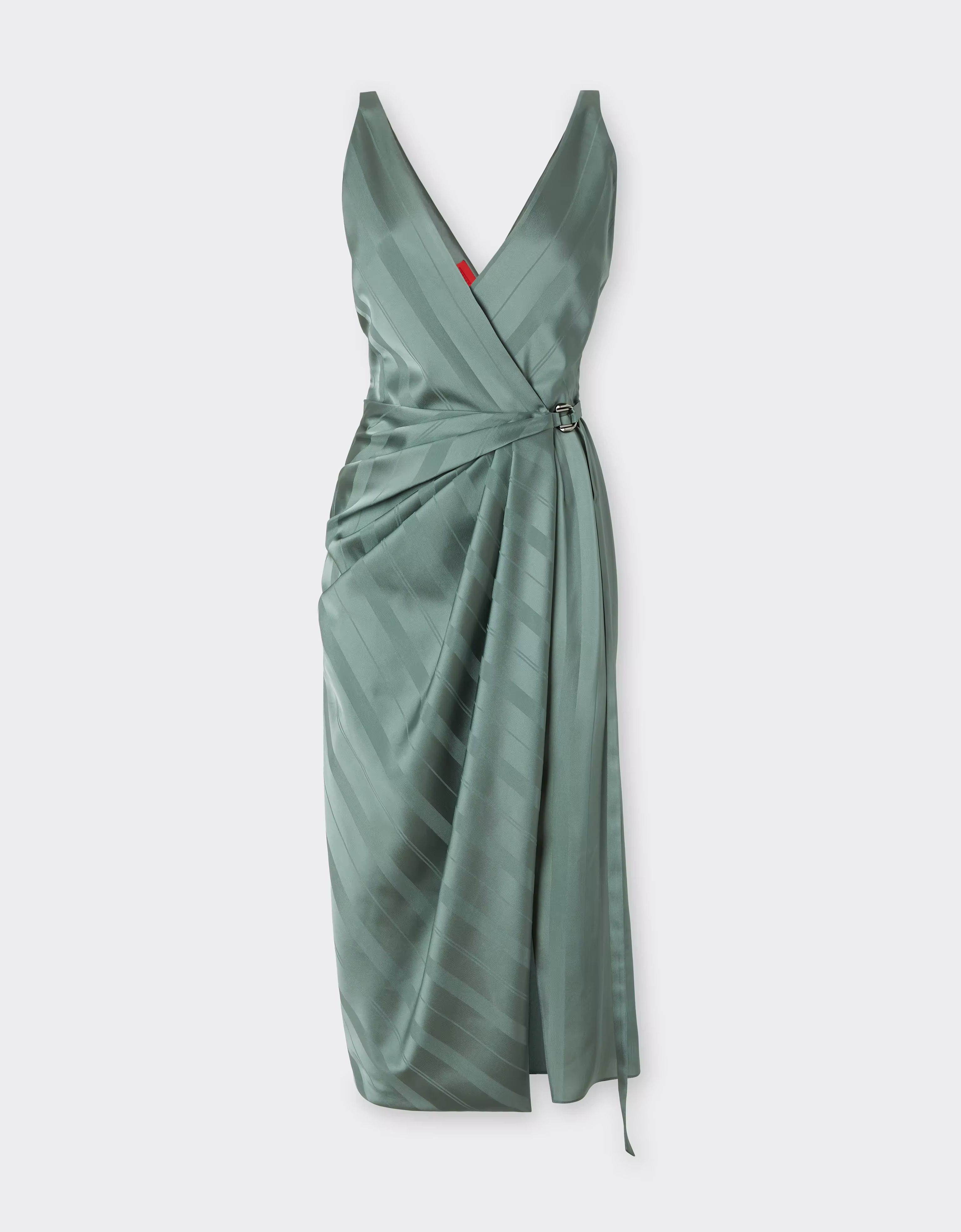 Ferrari Silk Satin Dress With Pekin Pattern In Green