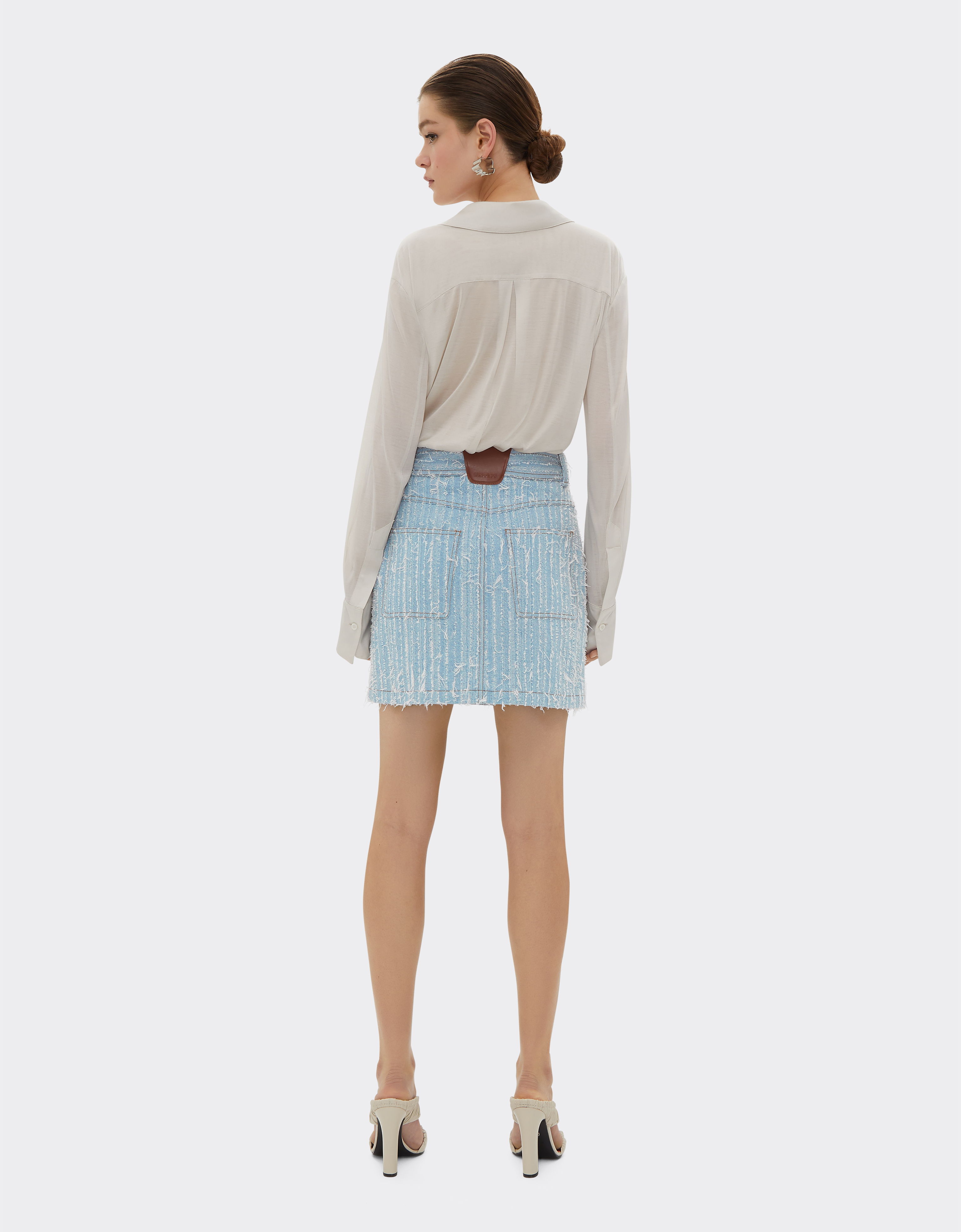 Ferrari Miniskirt In Frayed Faded Denim In Light Denim