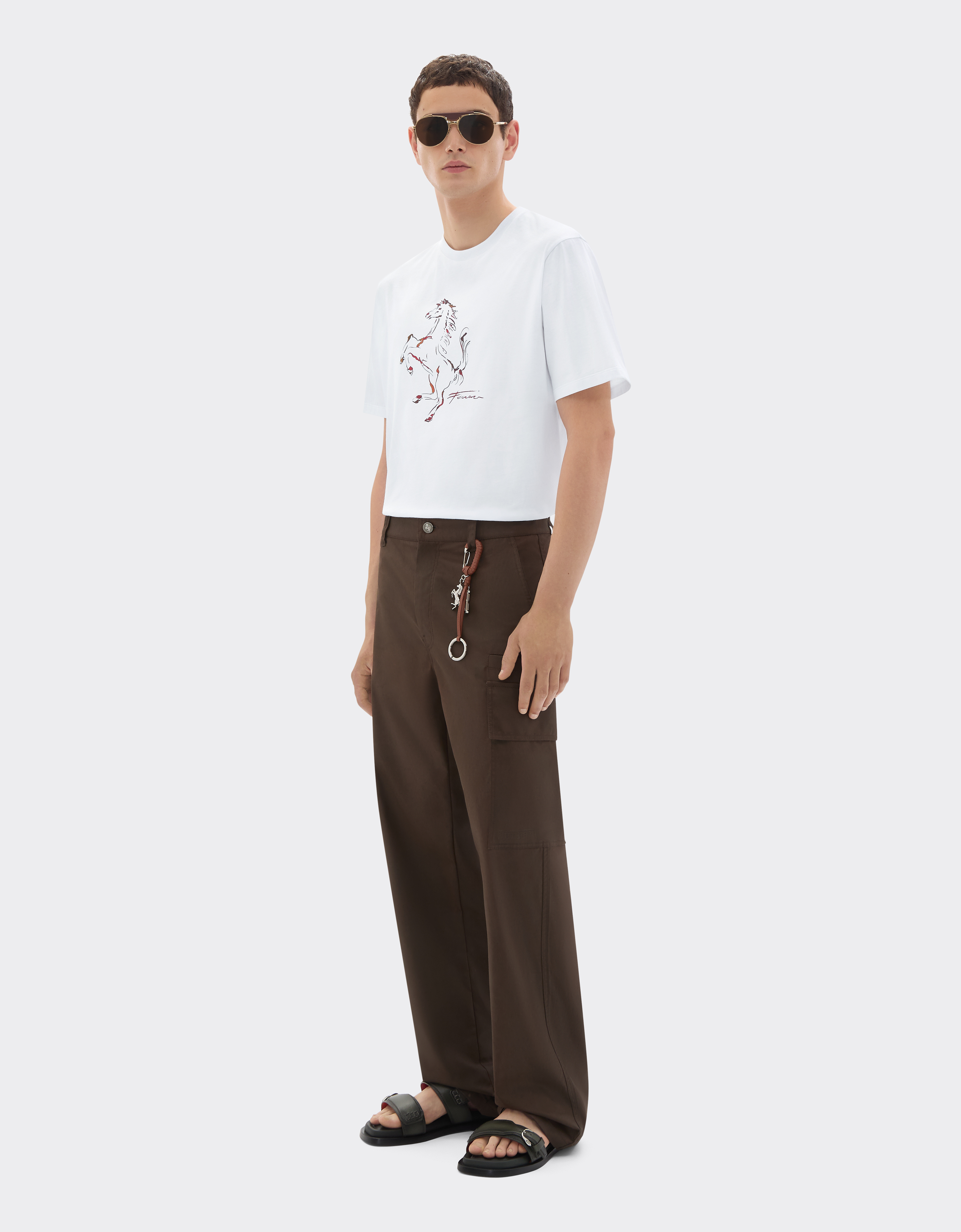 Ferrari Cotton T-shirt With Prancing Horse Print In White