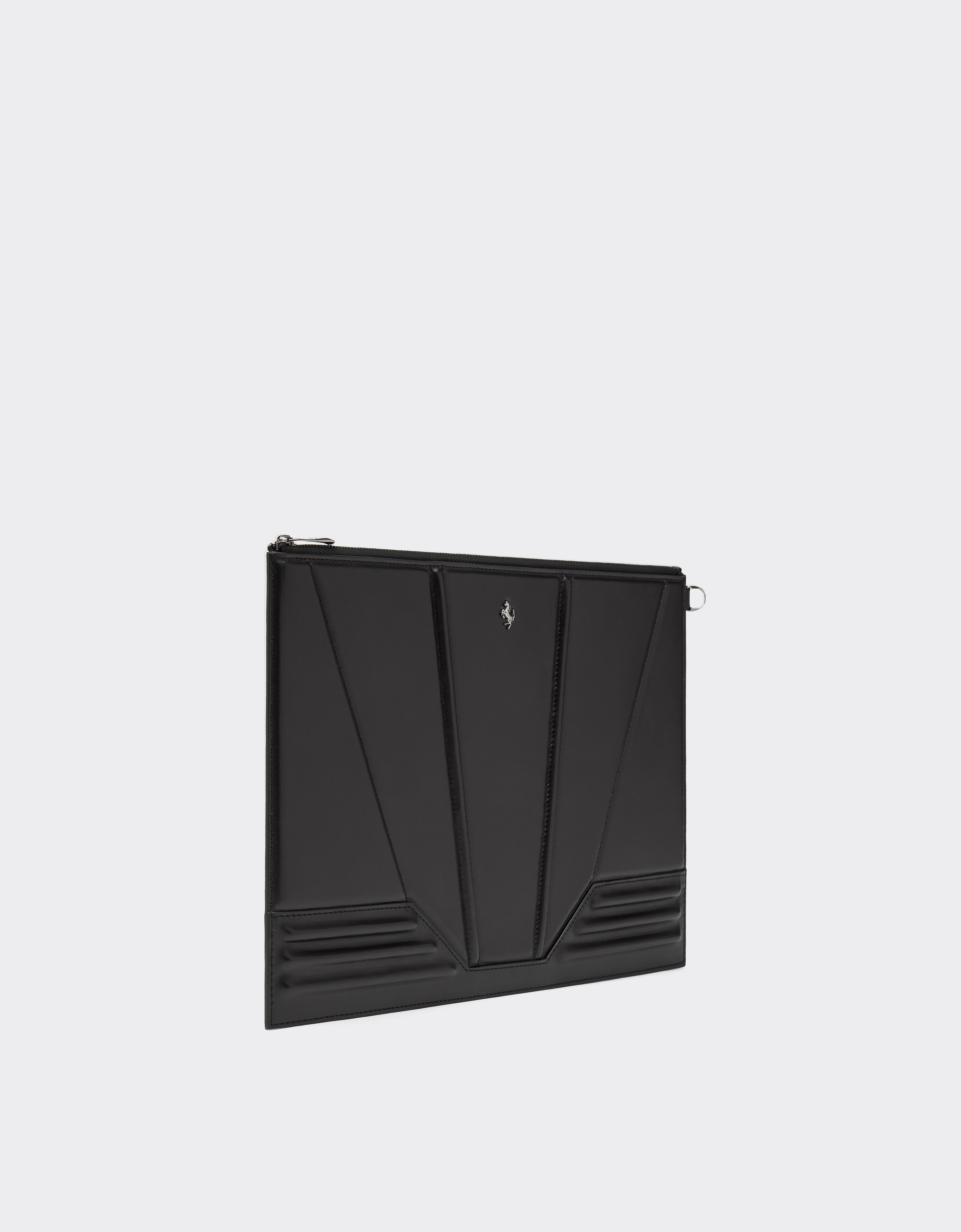 Ferrari Pouch In Smooth Leather With 3d Pattern In Black