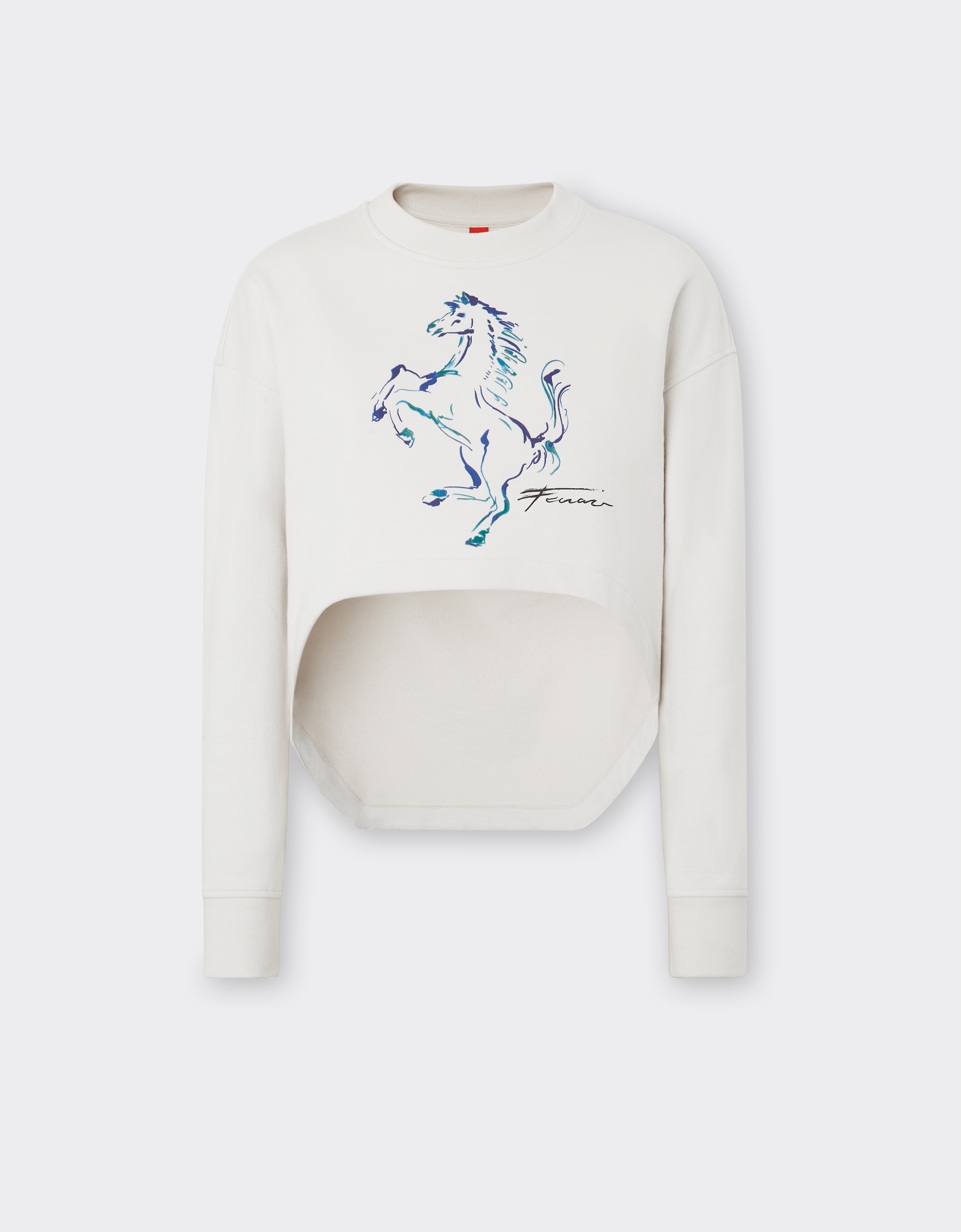 Ferrari Sweatshirt With Prancing Horse Graphic In Ecru
