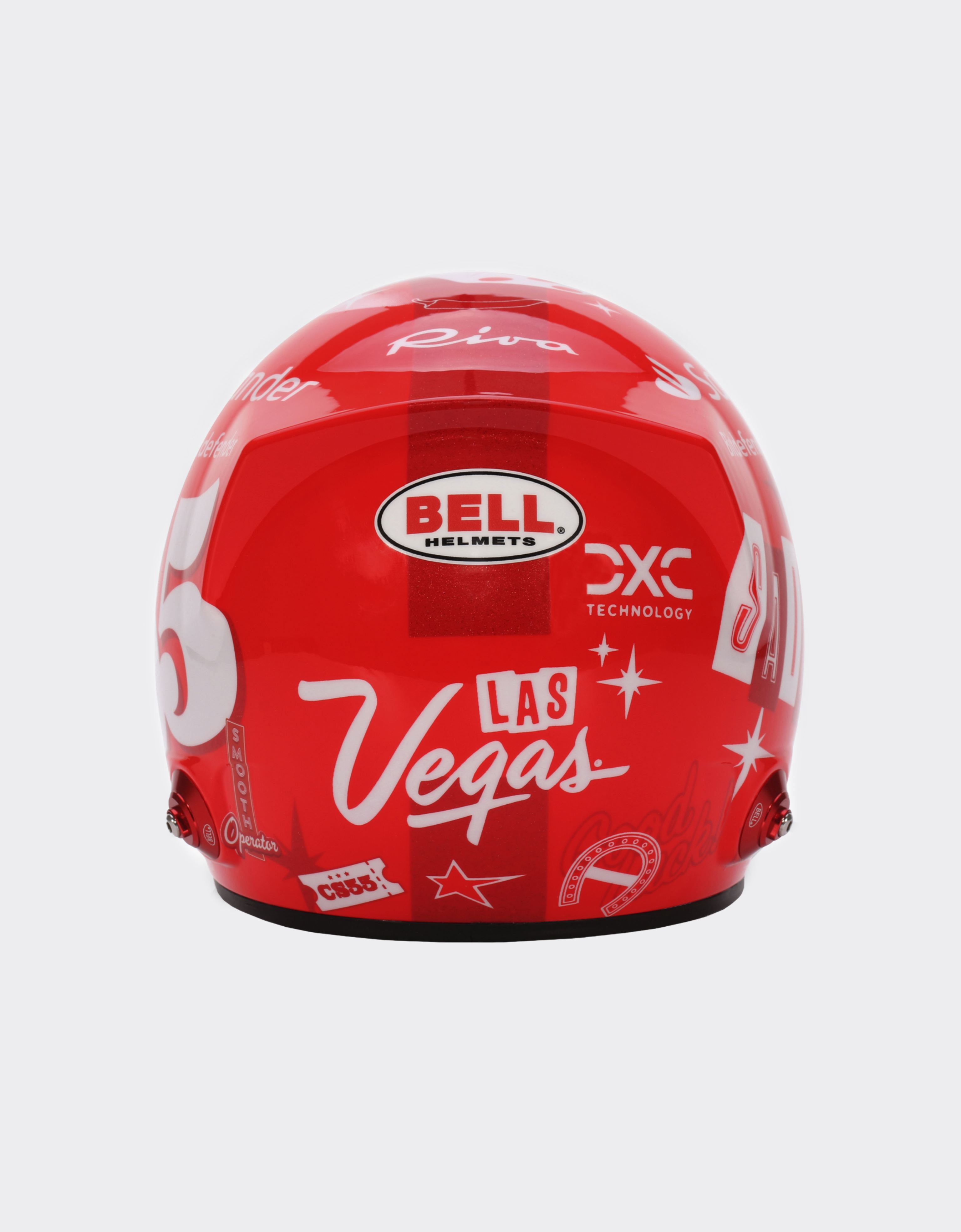  Ferrari Mini Casque 2023 Carlos Sainz à L’échelle 1/2 - Las Vegas Special Edition -  Casques Rouge Os 
