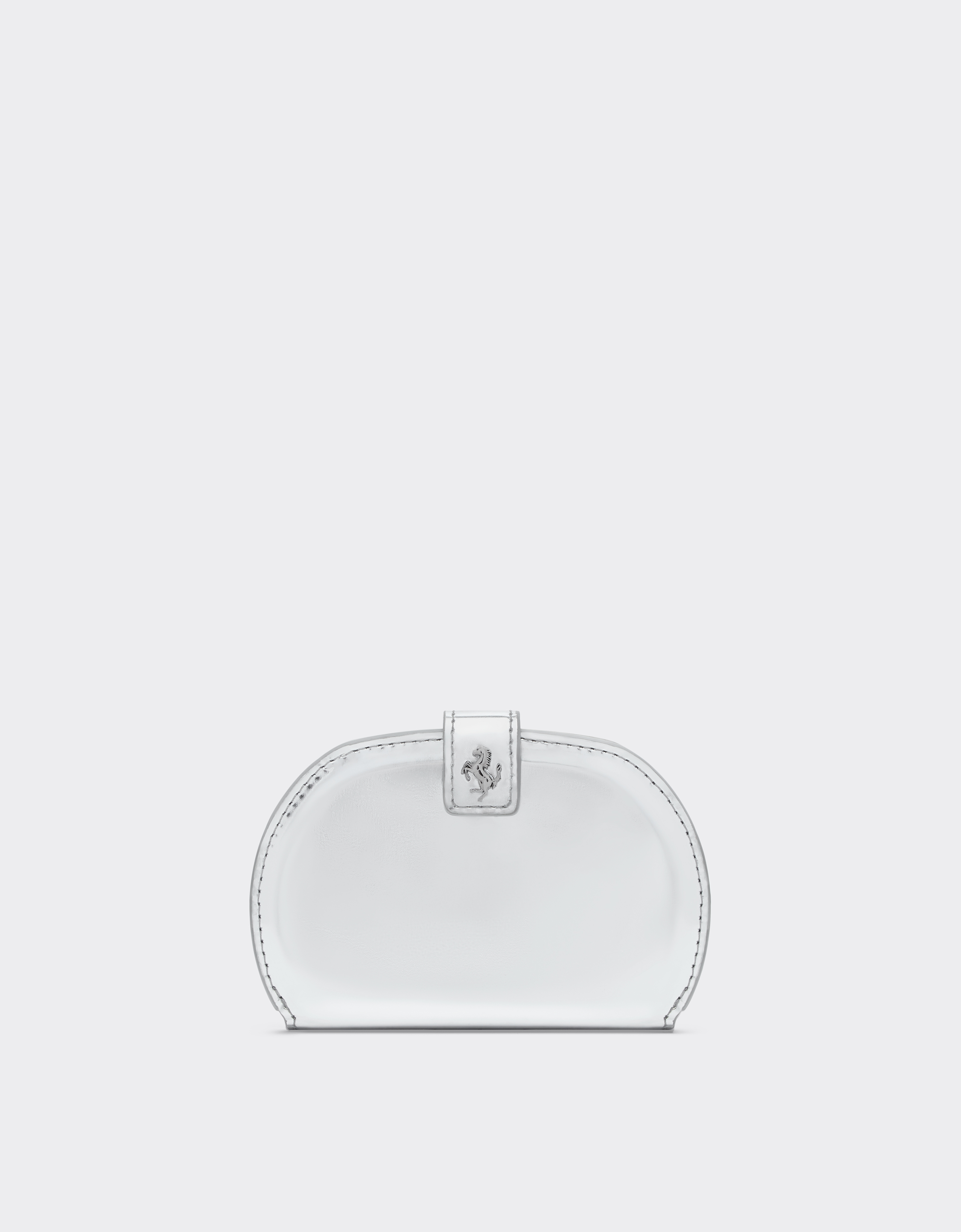 Ferrari Foldable Card Holder In Mirrored Leather In Silver