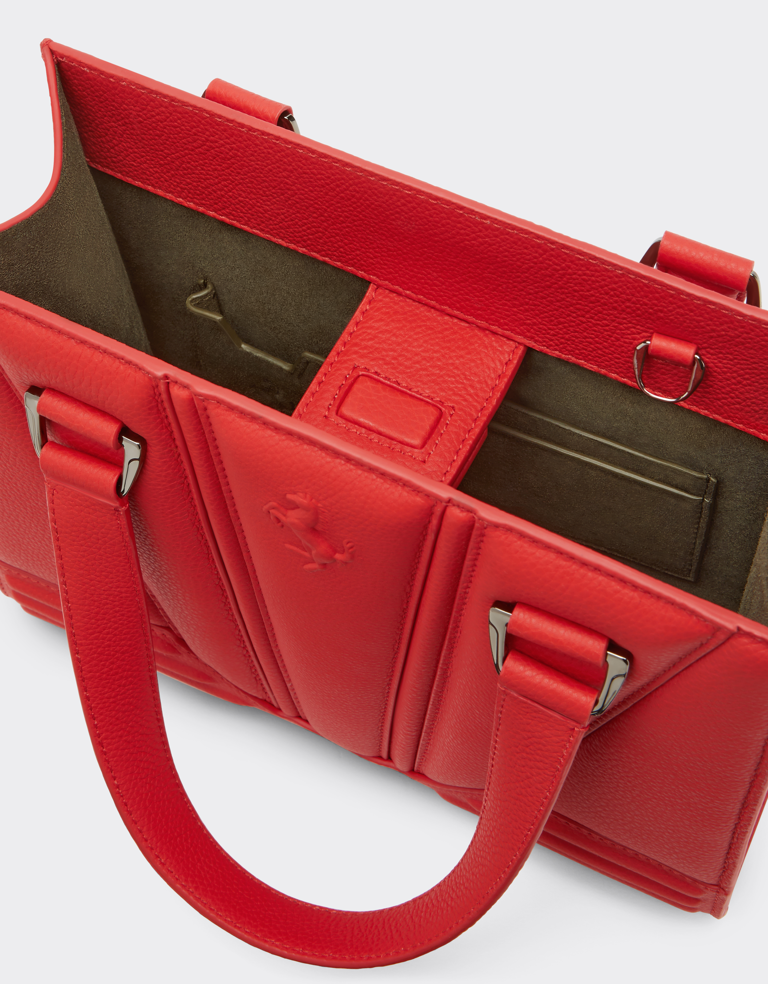 Ferrari Mini Bag In Textured Leather In Rosso Dino