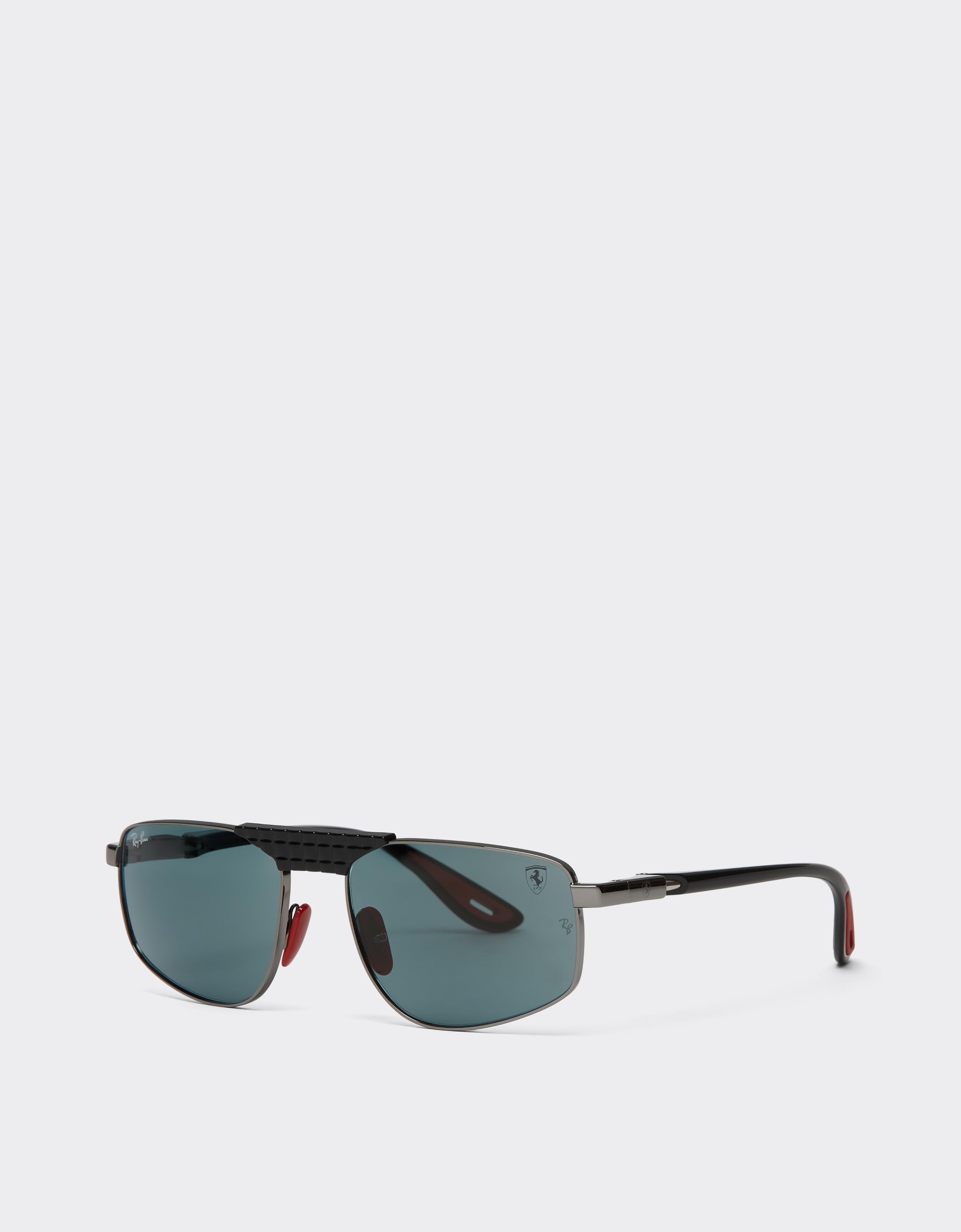 Ferrari Ray-ban For Scuderia Rb3776m In Gunmetal-coloured Metal With Blue Lenses In Gray