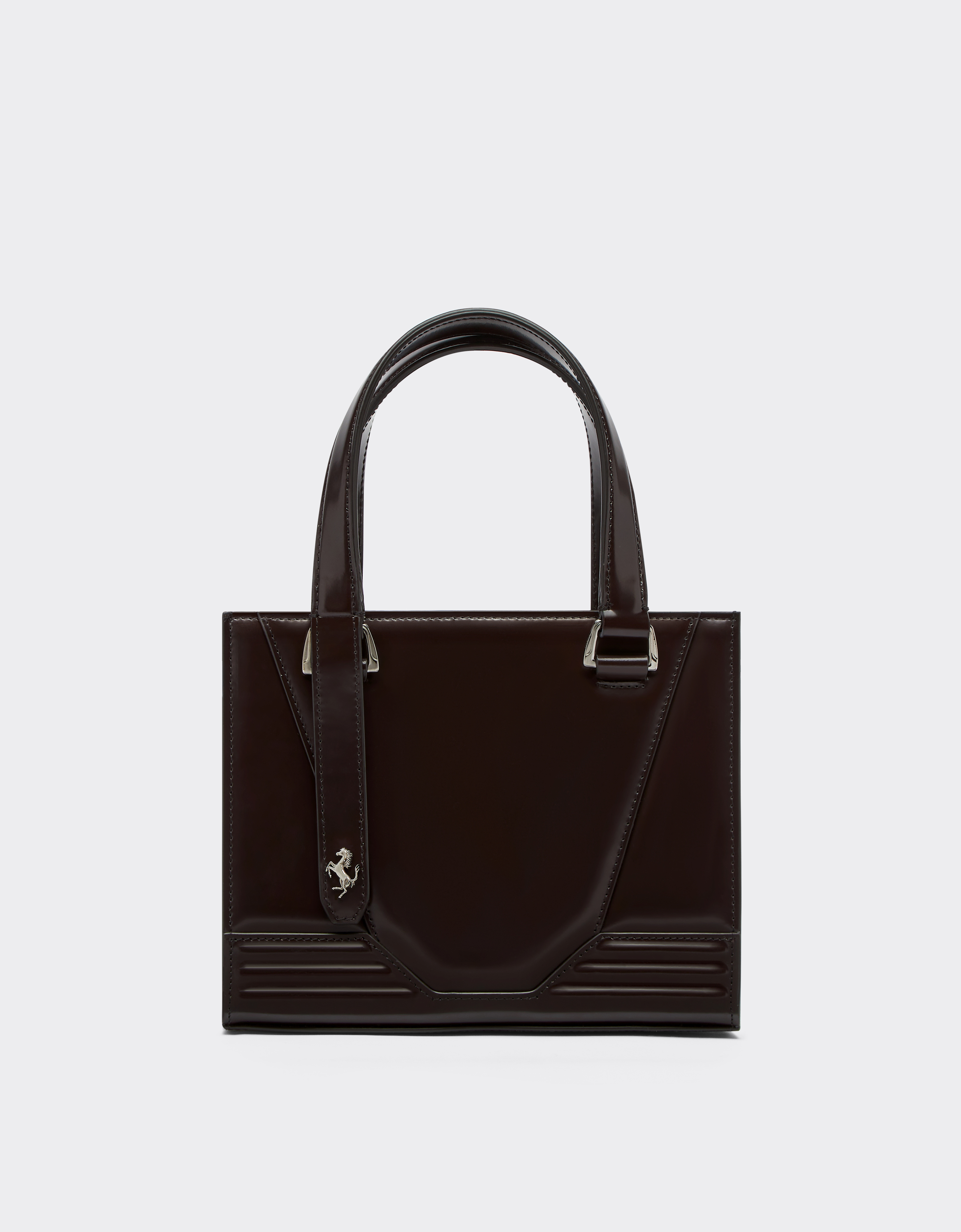 Ferrari Gt Mini Tote Bag In Brushed Leather In Dark Brown