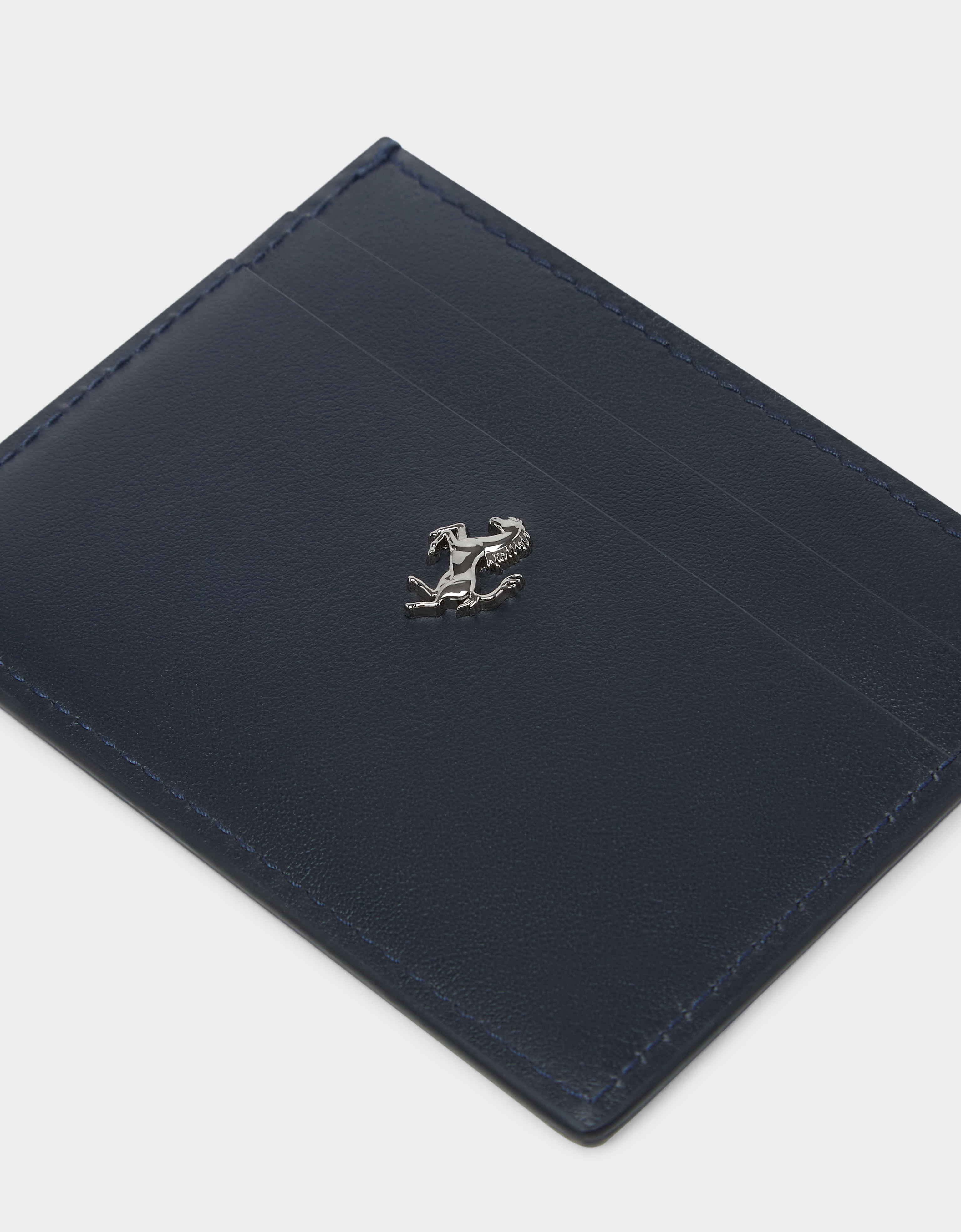 Ferrari Gt Card Holder In Brushed Leather In Navy