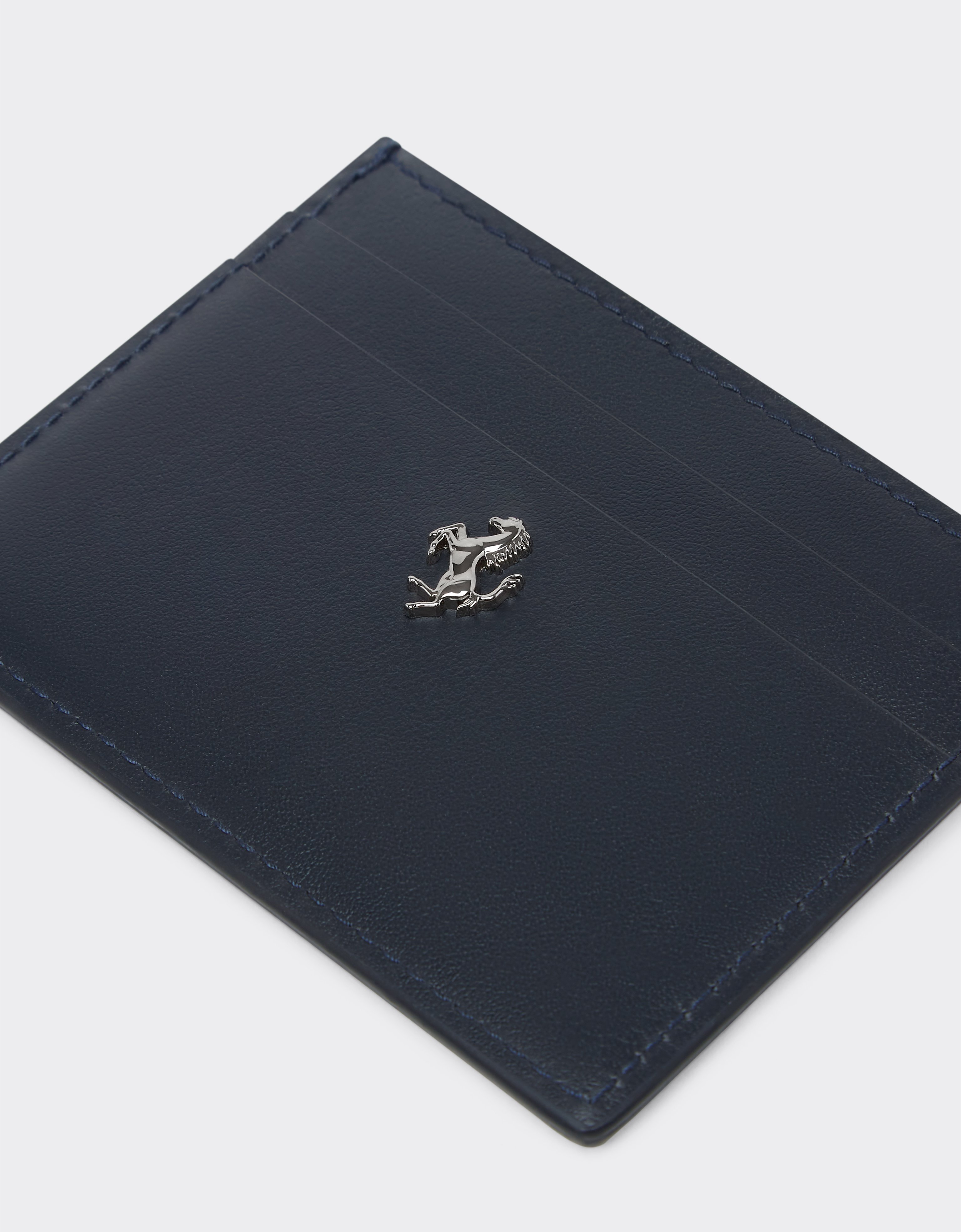 Ferrari Gt Card Holder In Brushed Leather In Navy