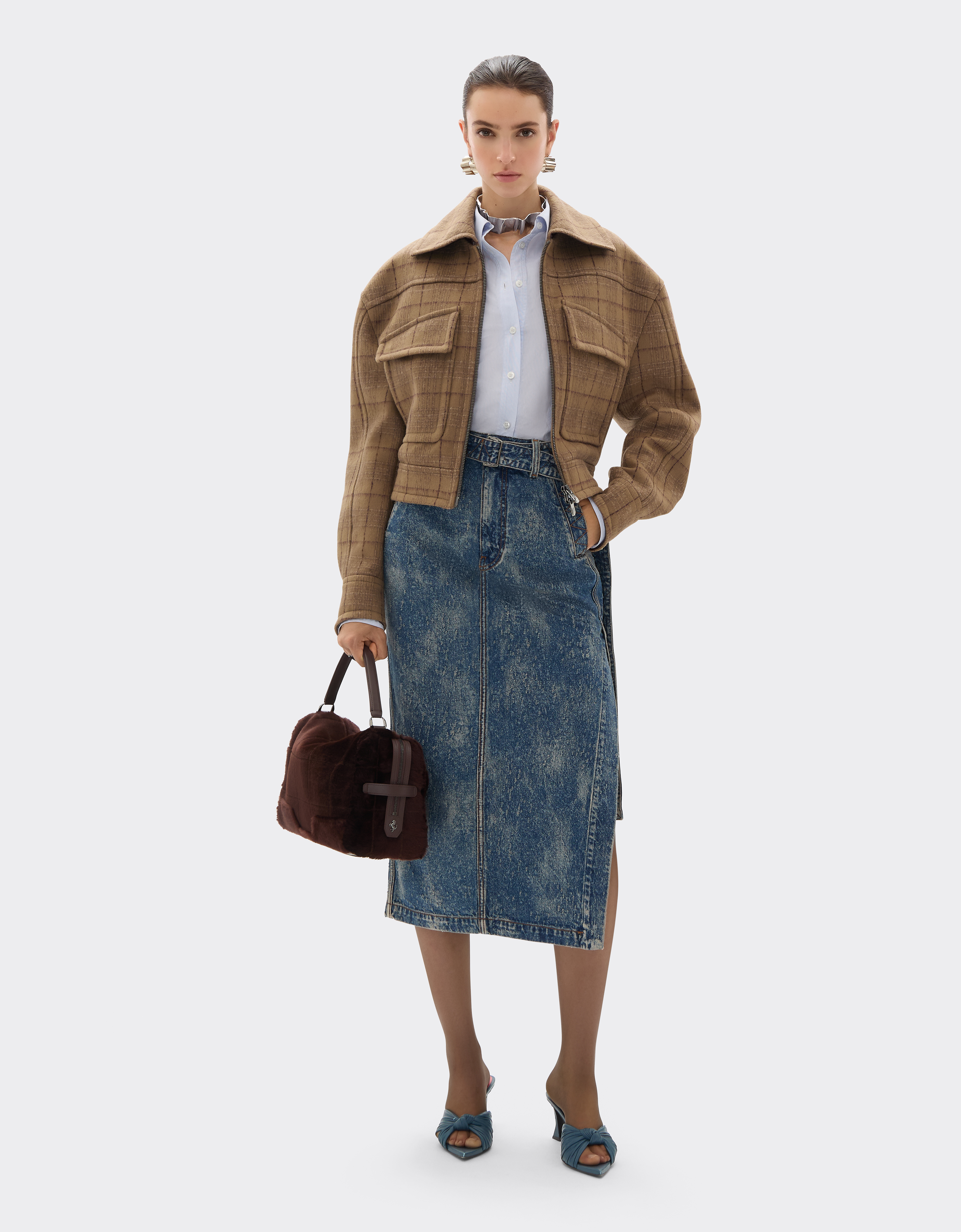 Ferrari Gt Soft Shoulder Bag In Shearling In Brown