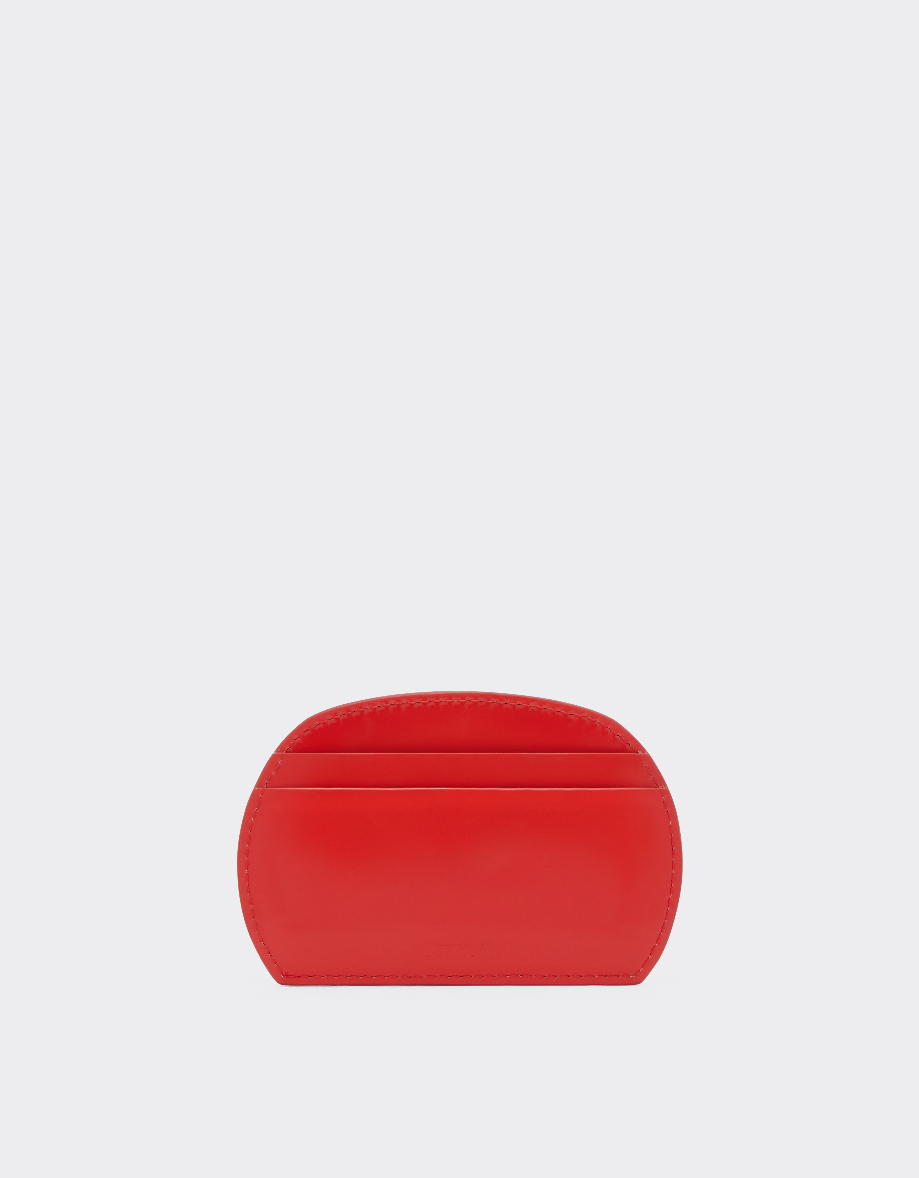 Ferrari Card Holder In Glossy Brushed Leather In Rosso Dino