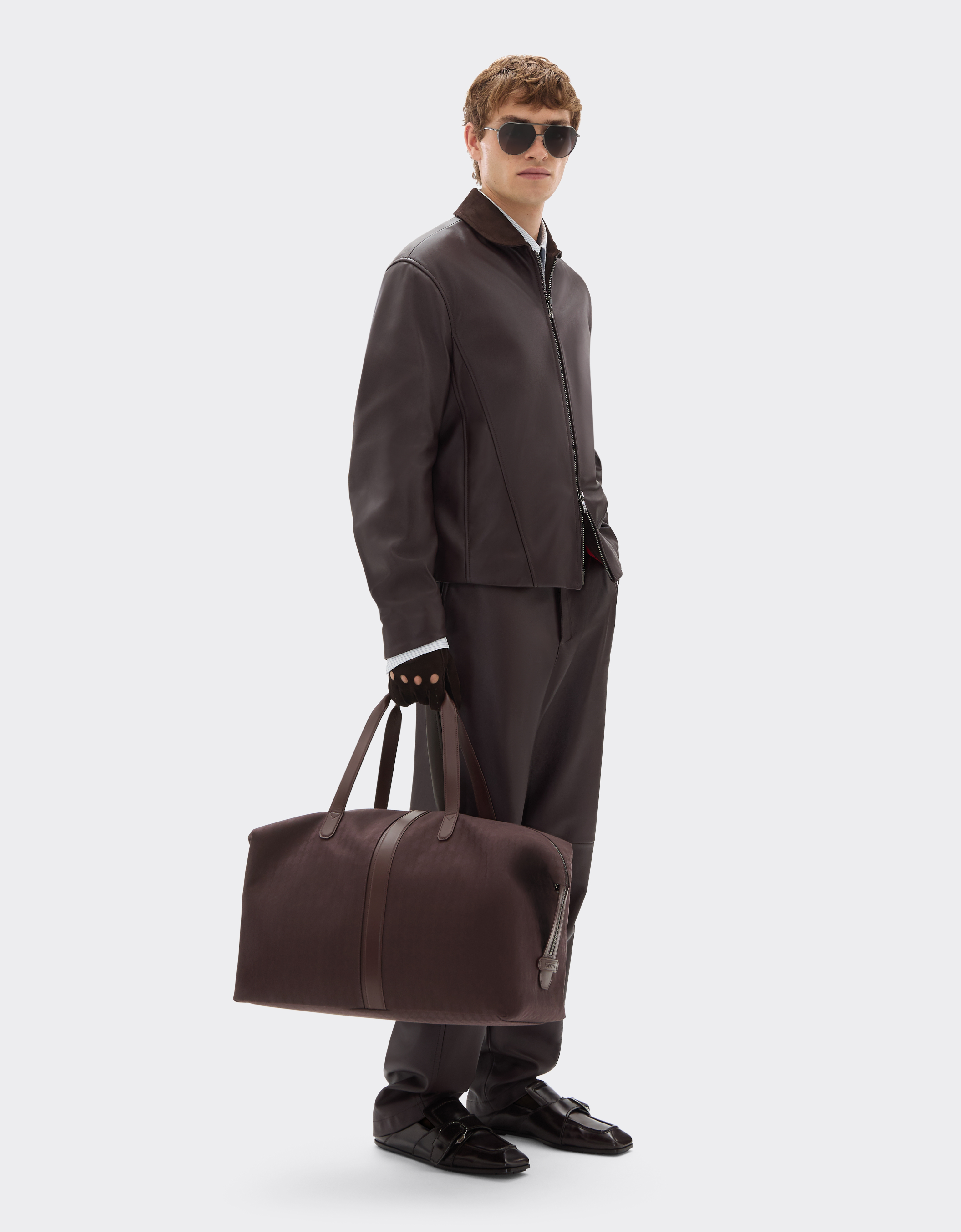Ferrari Q-cycle® Jacquard Duffle Bag With Cavallino Pattern In Brown