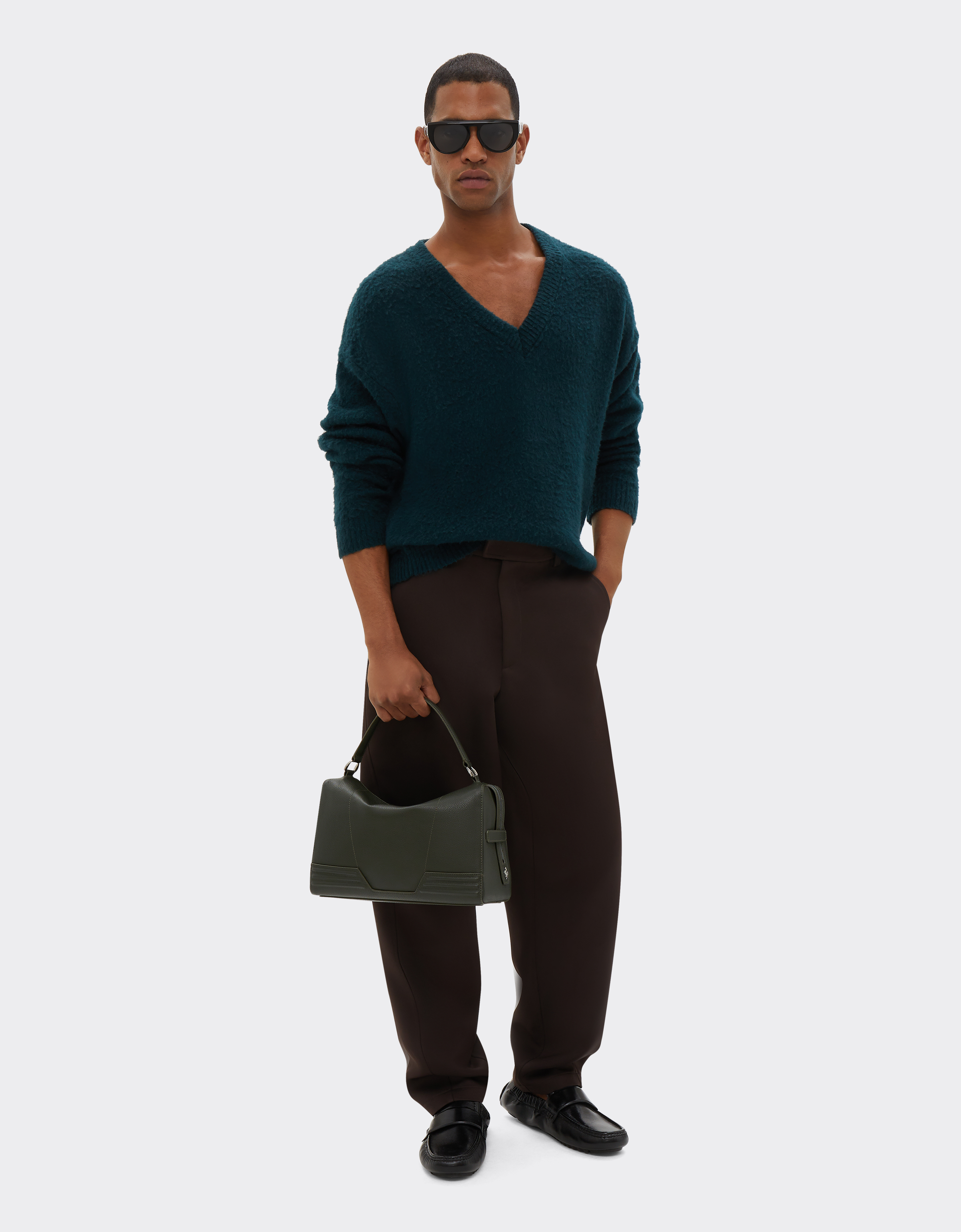 Ferrari Gt Soft Hammered Leather Mini Shoulder Bag In Army