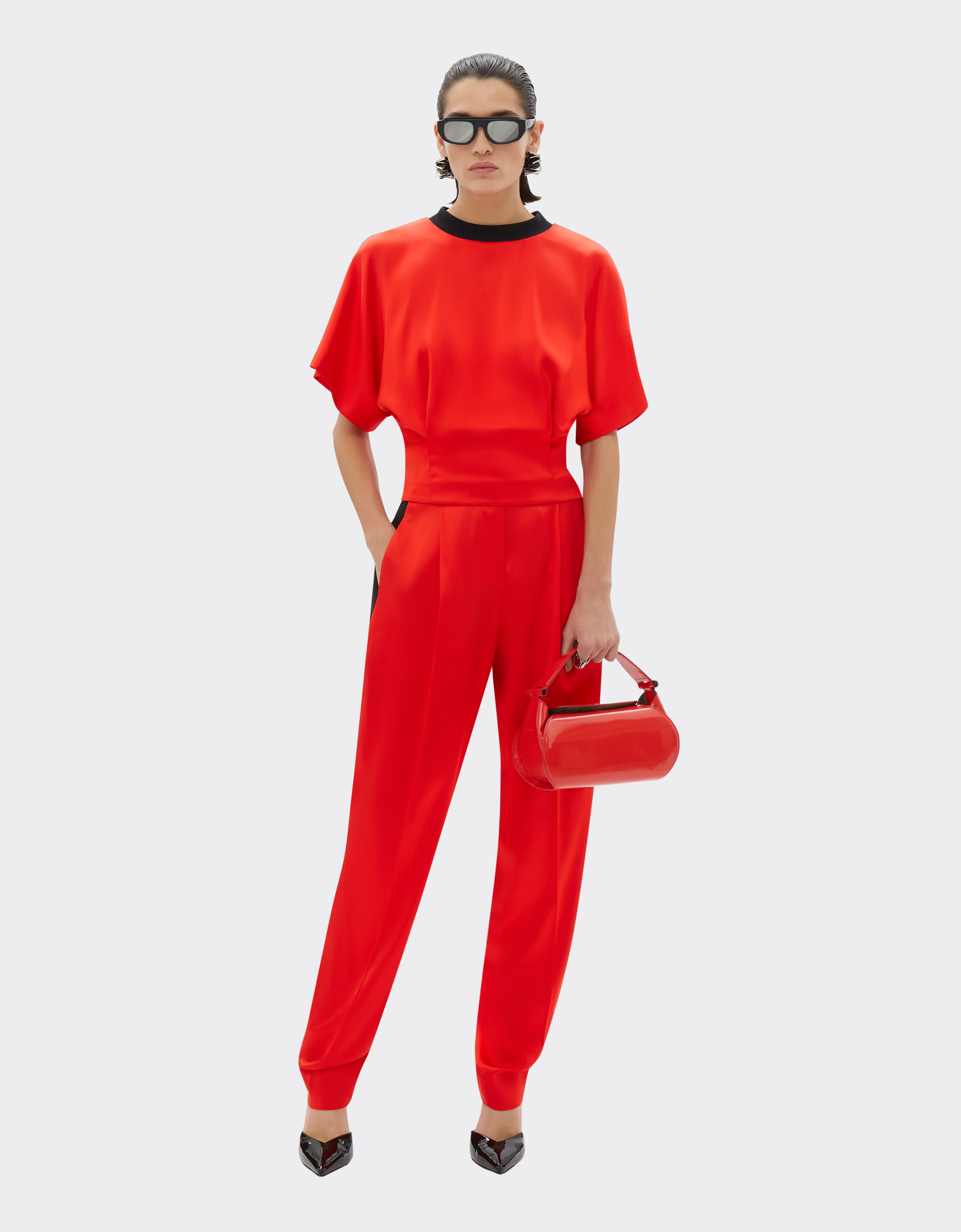 Ferrari Handbag In Glossy Brushed Leather In Rosso Dino
