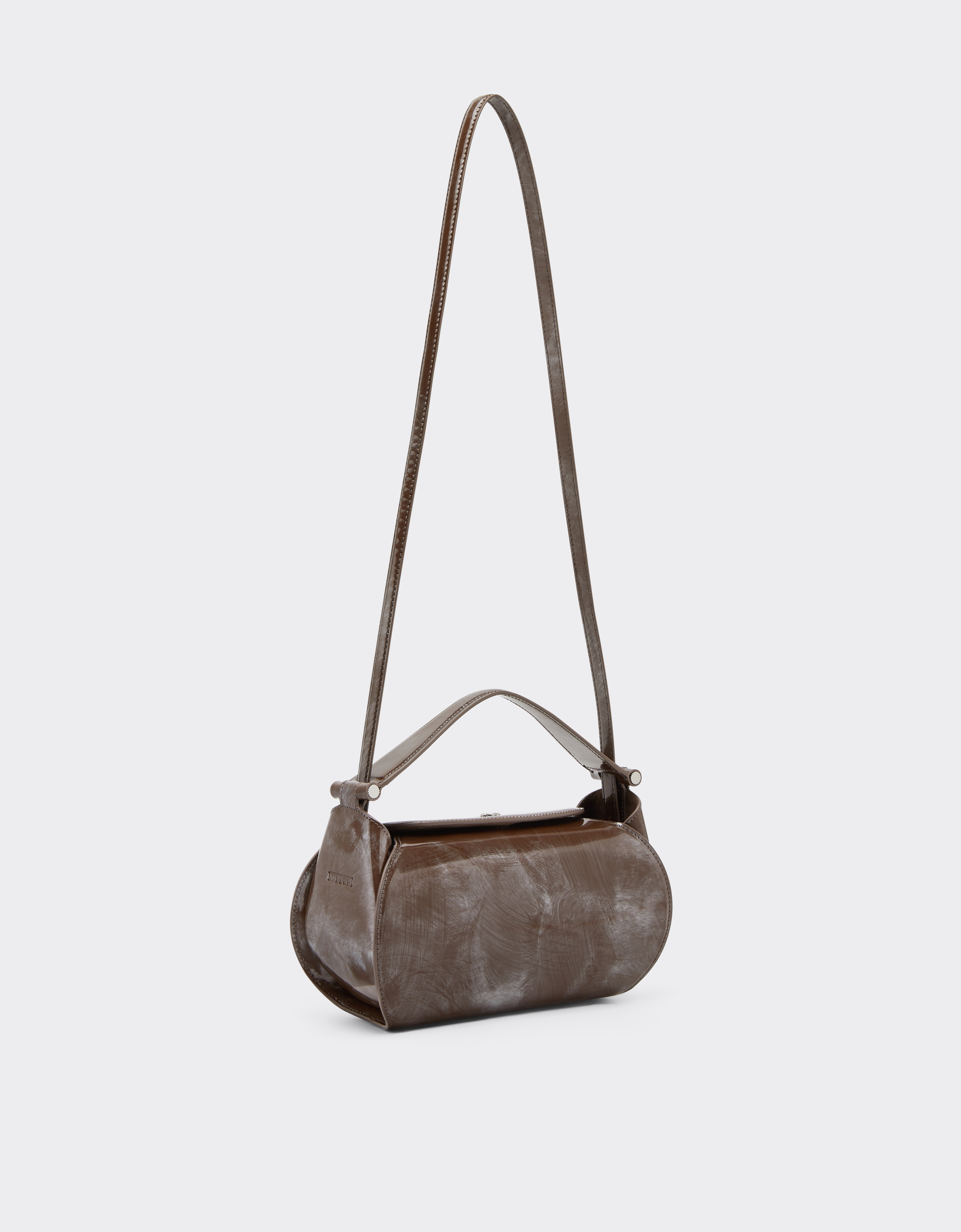 Ferrari La  Dino Top Handle Bag In Abraded Leather In Silver