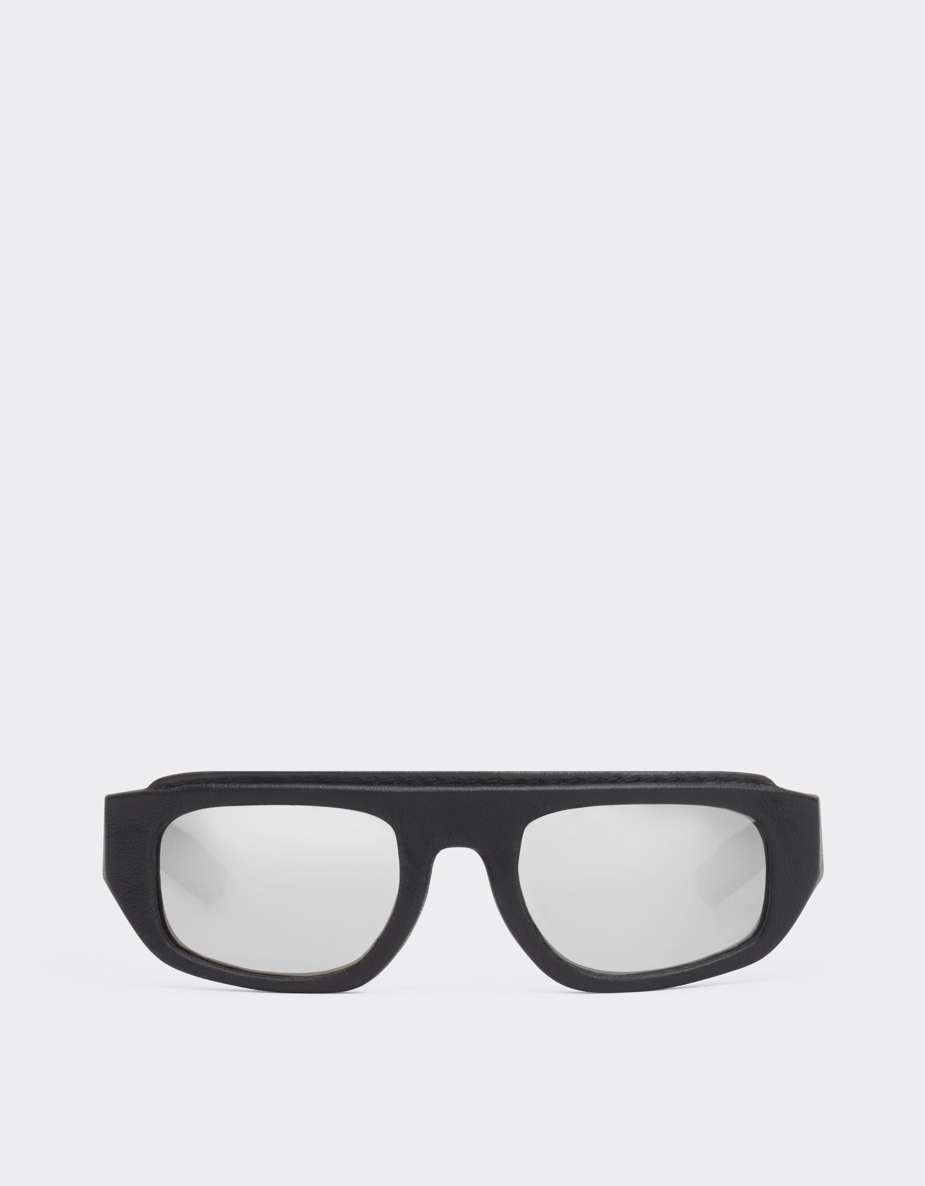 Ferrari Black  Sunglasses In Acetate And Leather With Silver Mirror Lens In Black