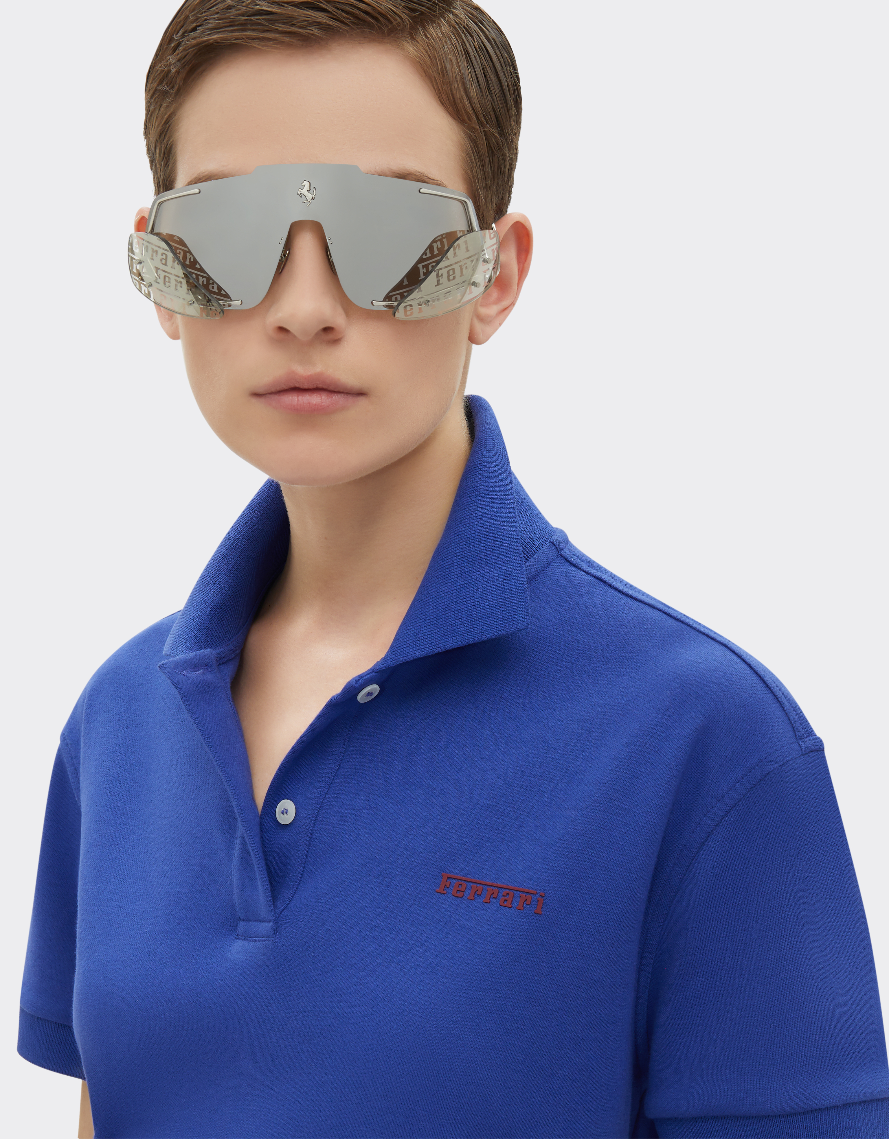 Shop Ferrari Cotton Polo Shirt With  Silicone Logo In Antique Blue