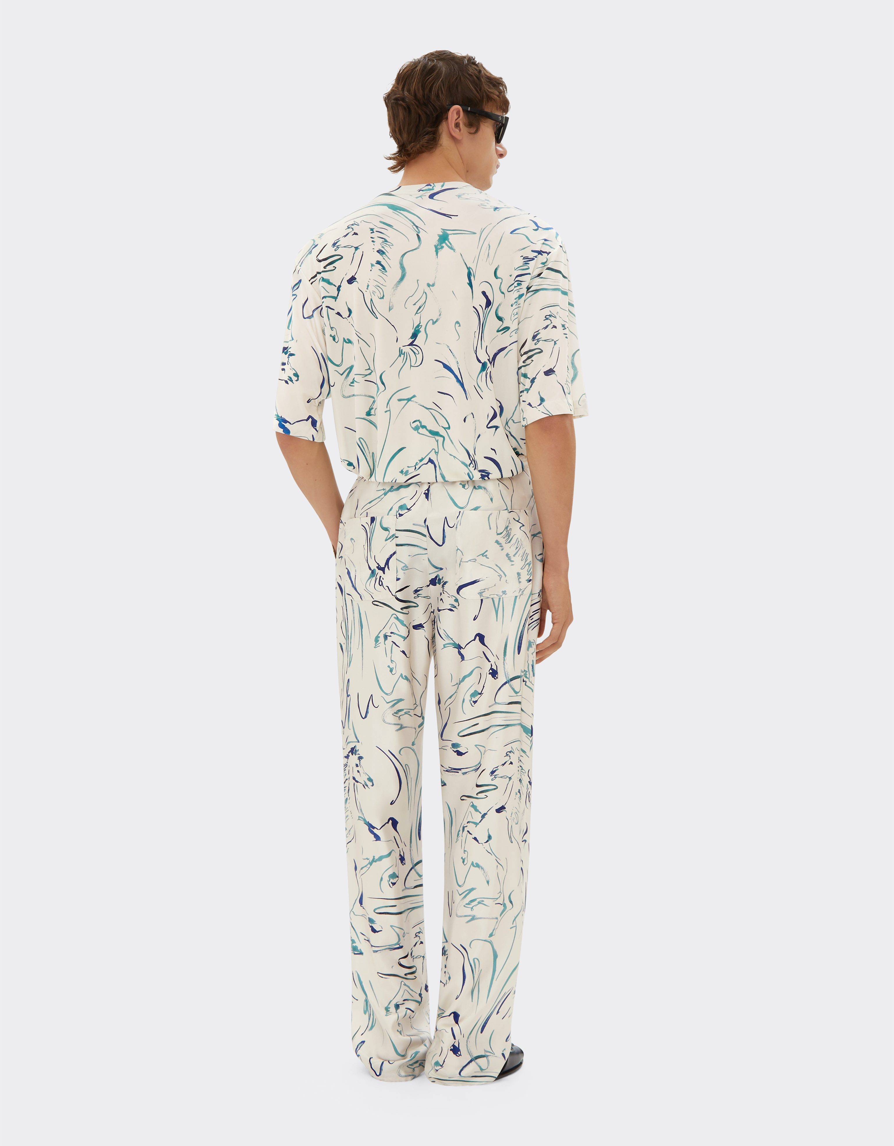 Ferrari Silk Trousers With Cavallino Print In Ecru