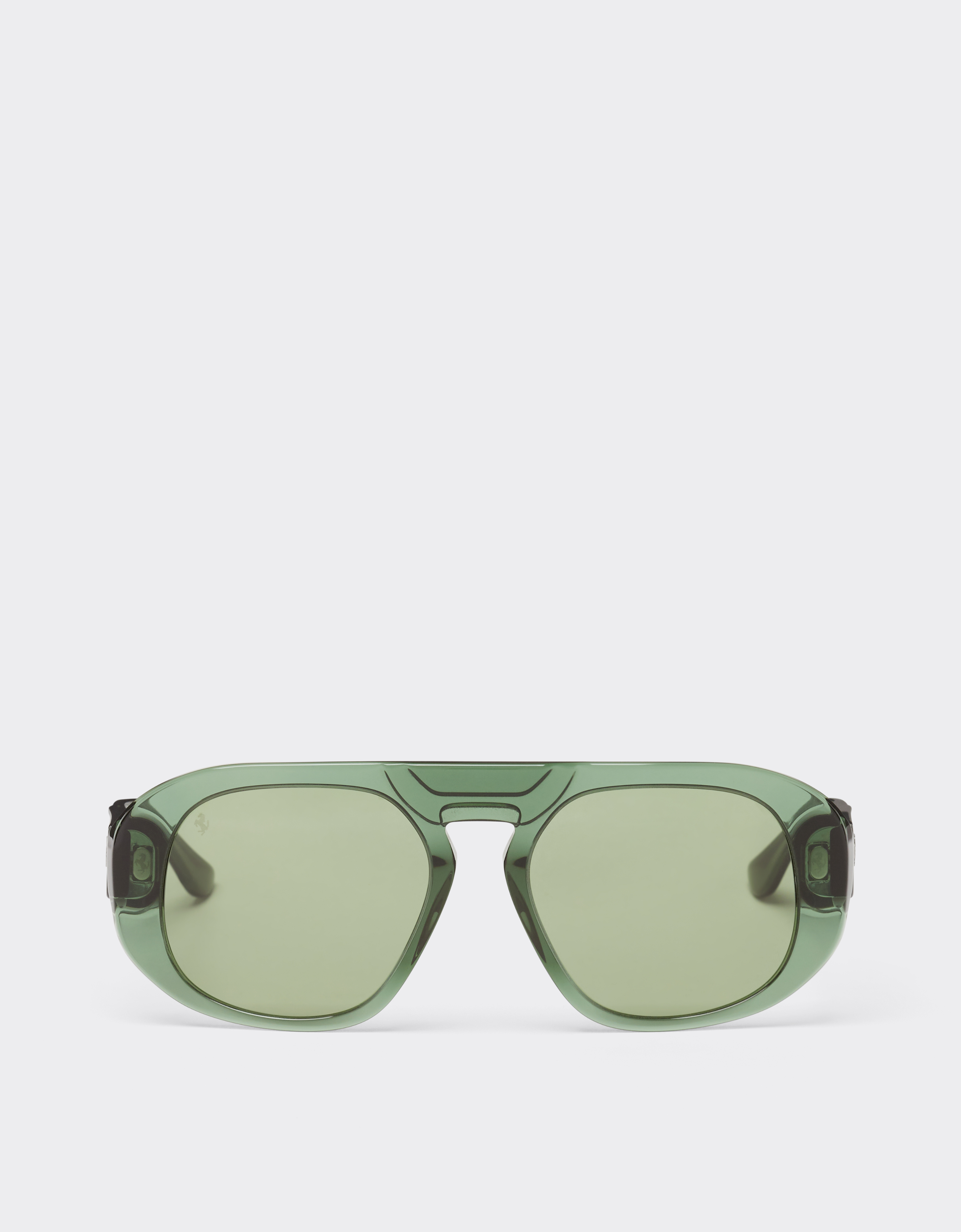 Ferrari Unisex Dark Green Sunglasses In Transparent Acetate With Green Lenses - Collection Os