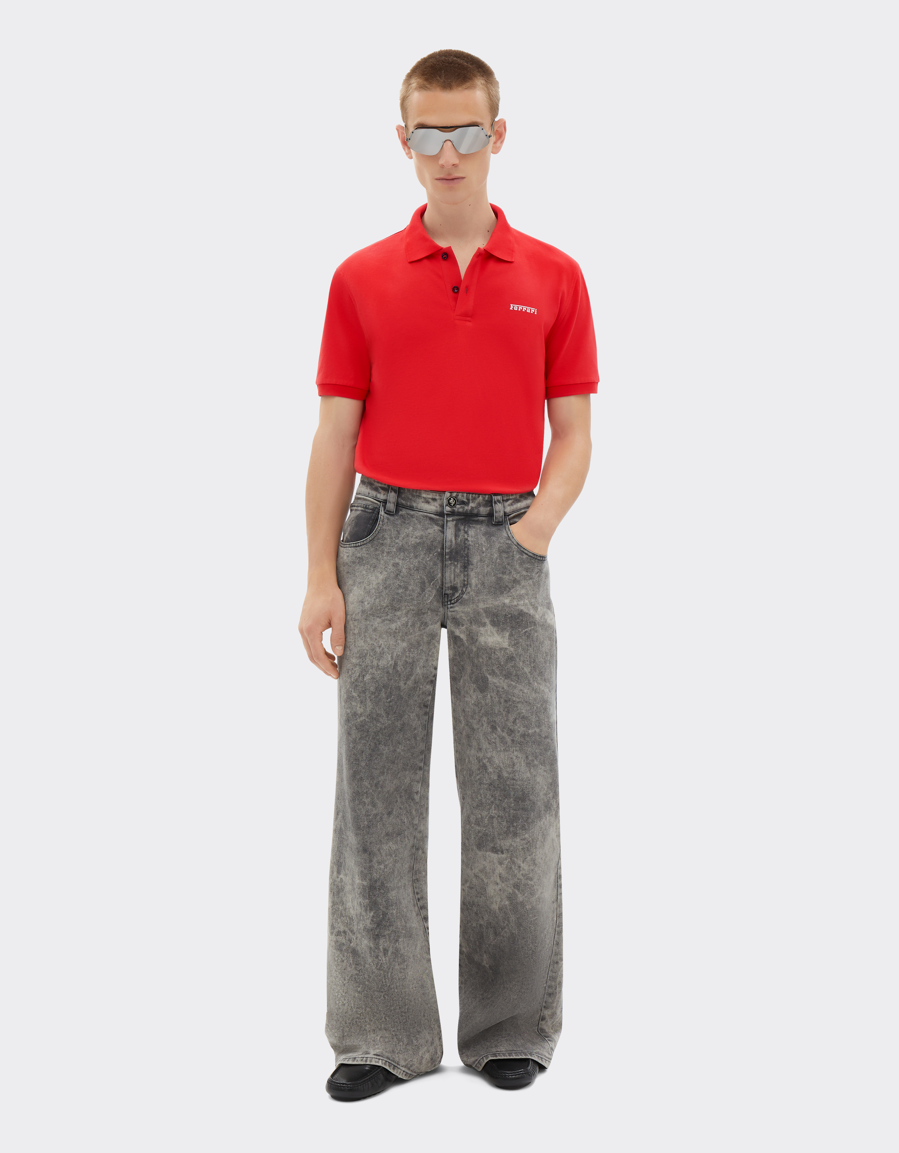 Ferrari Cotton Polo Shirt With Logo In Rosso Dino