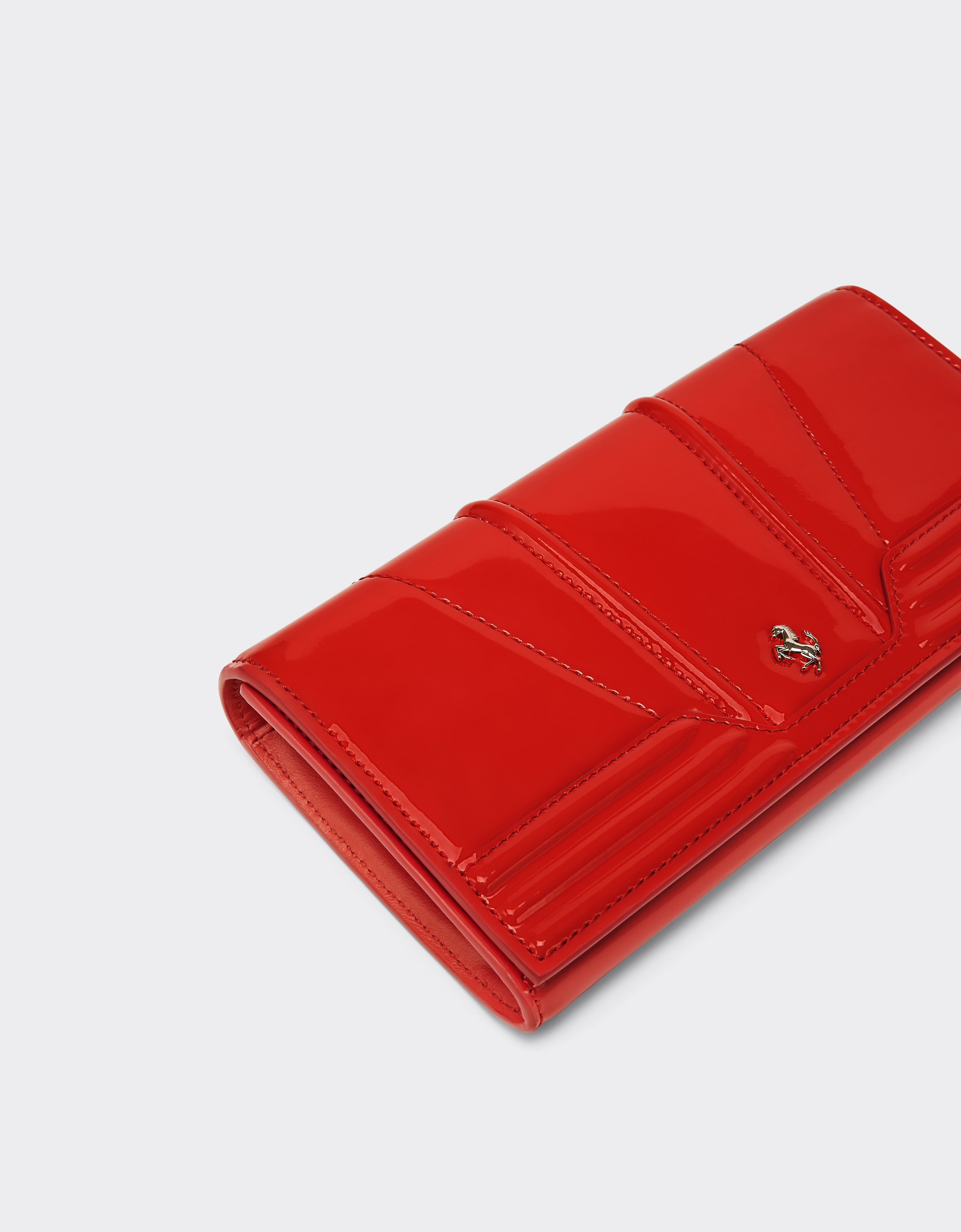 Ferrari Trifold Wallet In Patent Leather In Rosso Dino