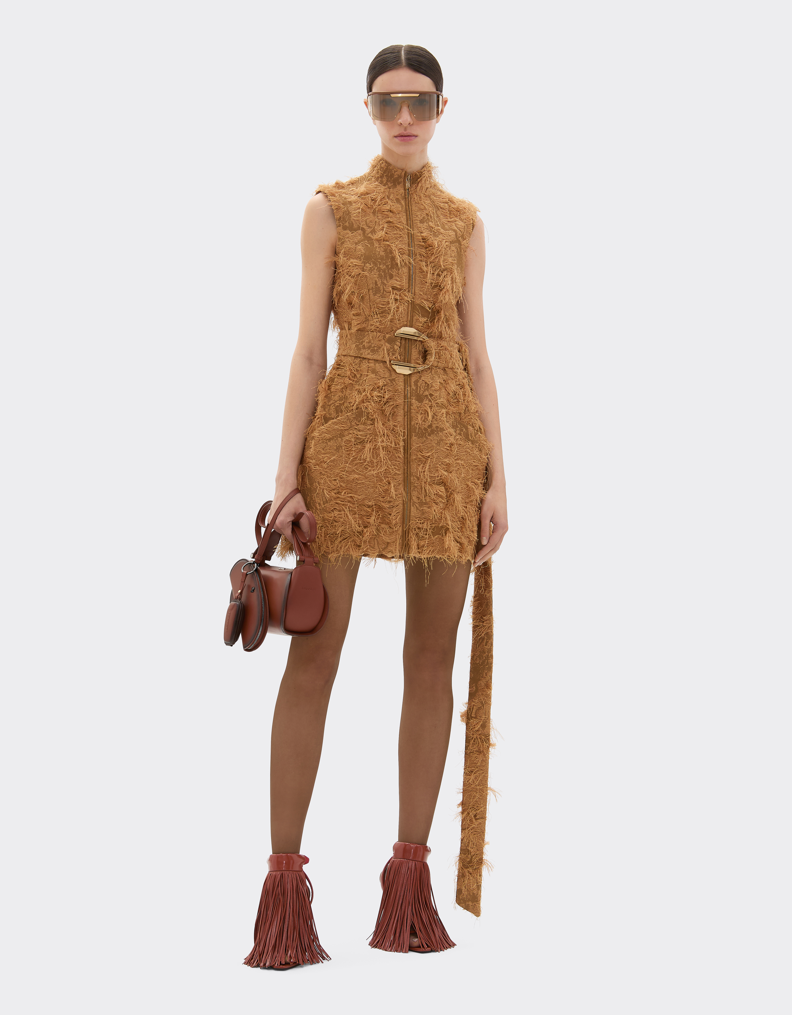 Ferrari Short Dress In Fil Coupé In Brown