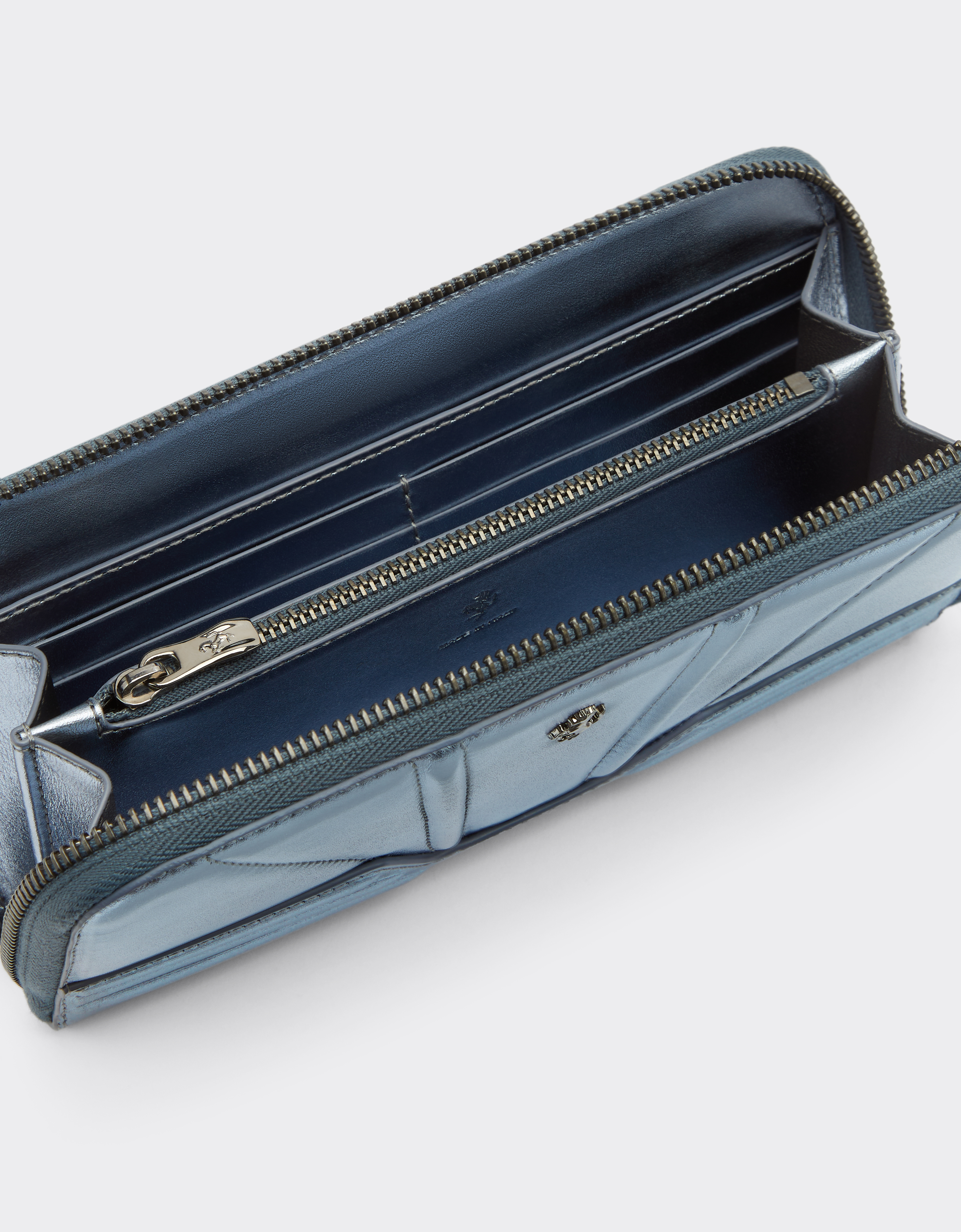 Shop Ferrari Wallet In Laminated Leather With Zip In Azure
