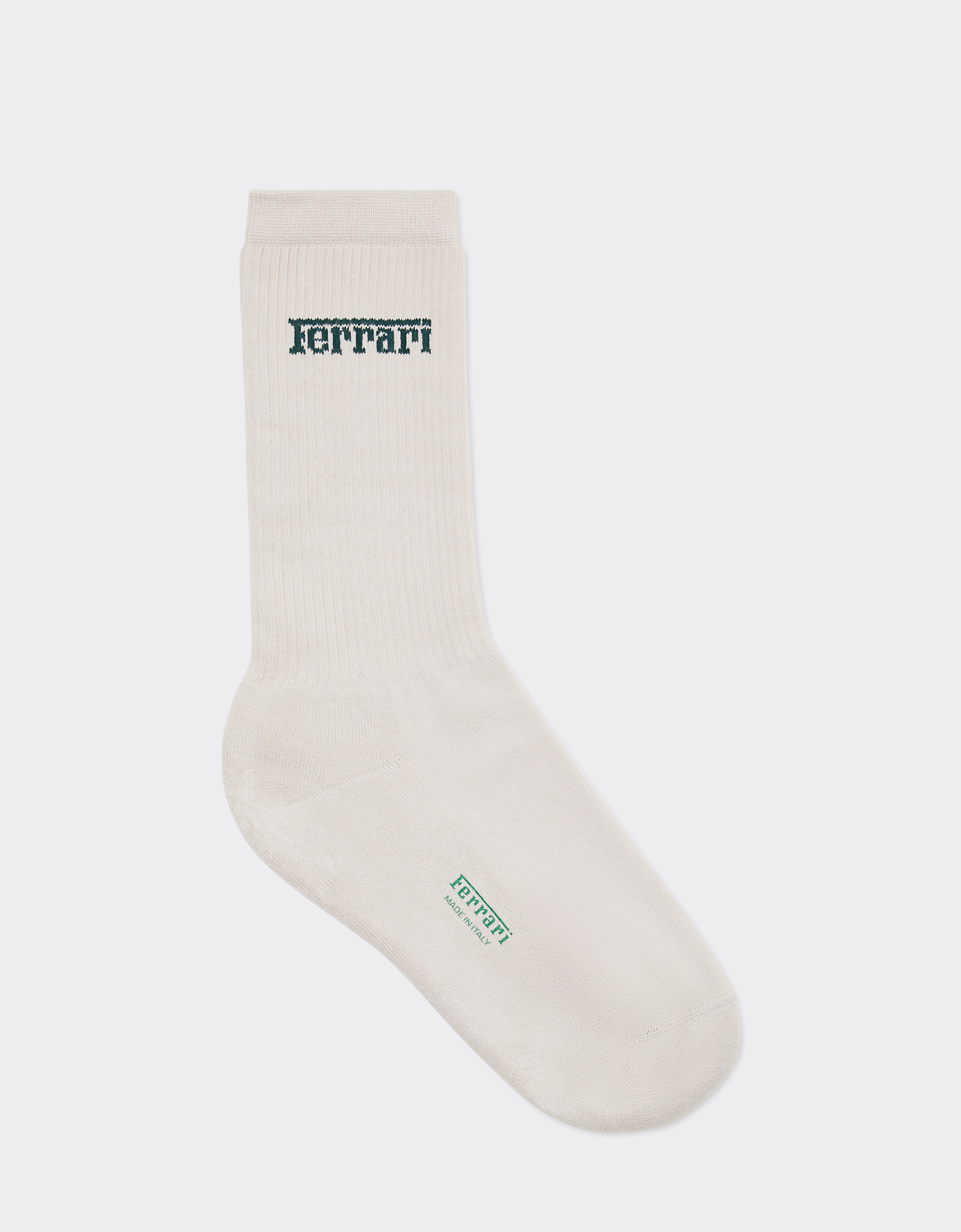 Ferrari Cotton Socks With Jacquard Logo In Ecru