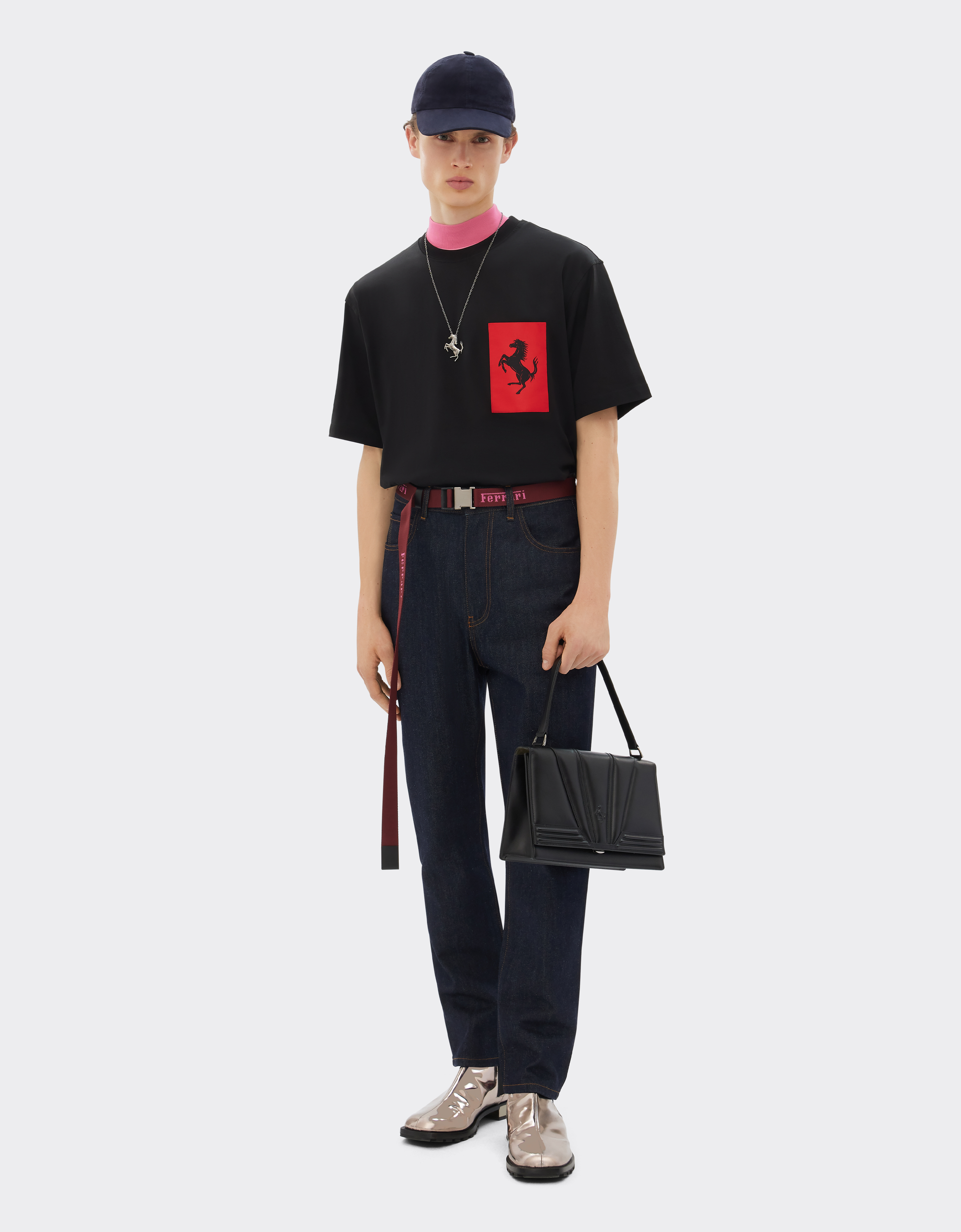 Shop Ferrari Cotton T-shirt With Prancing Horse Pocket In Black