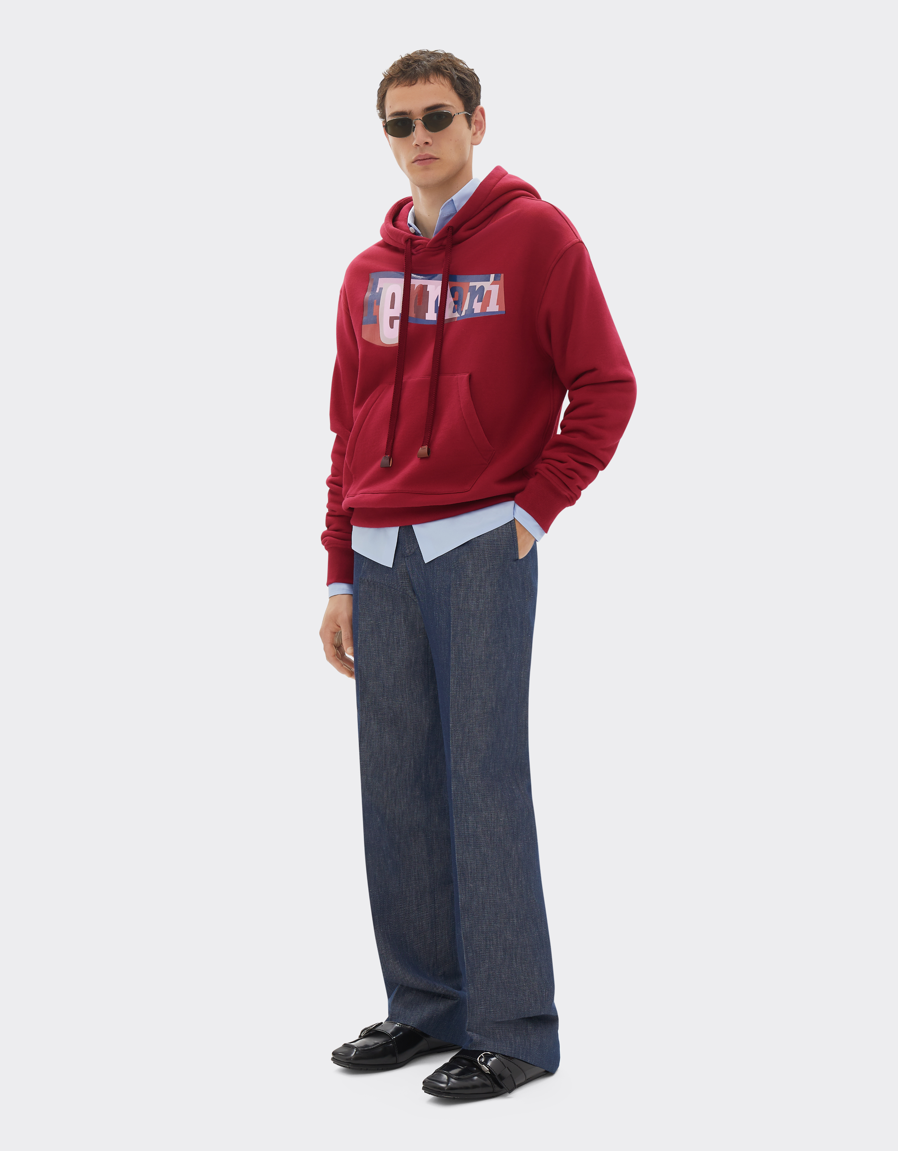 Ferrari Hoodie With Color Block Logo Print In Red