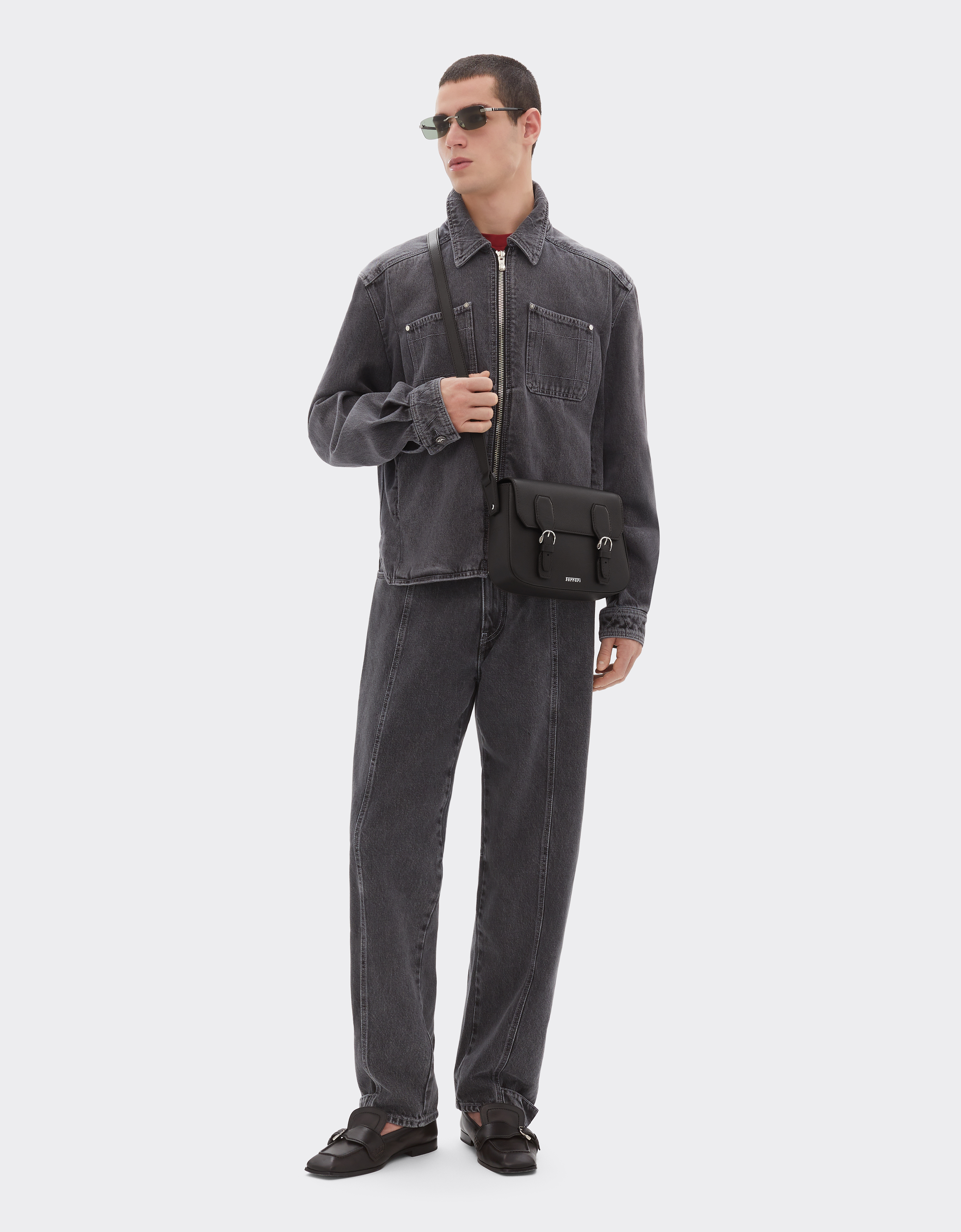  Ferrari Messenger Bag Aus Granatfarbenem Leder - Male Reisetaschen Marrone Scuro Os 