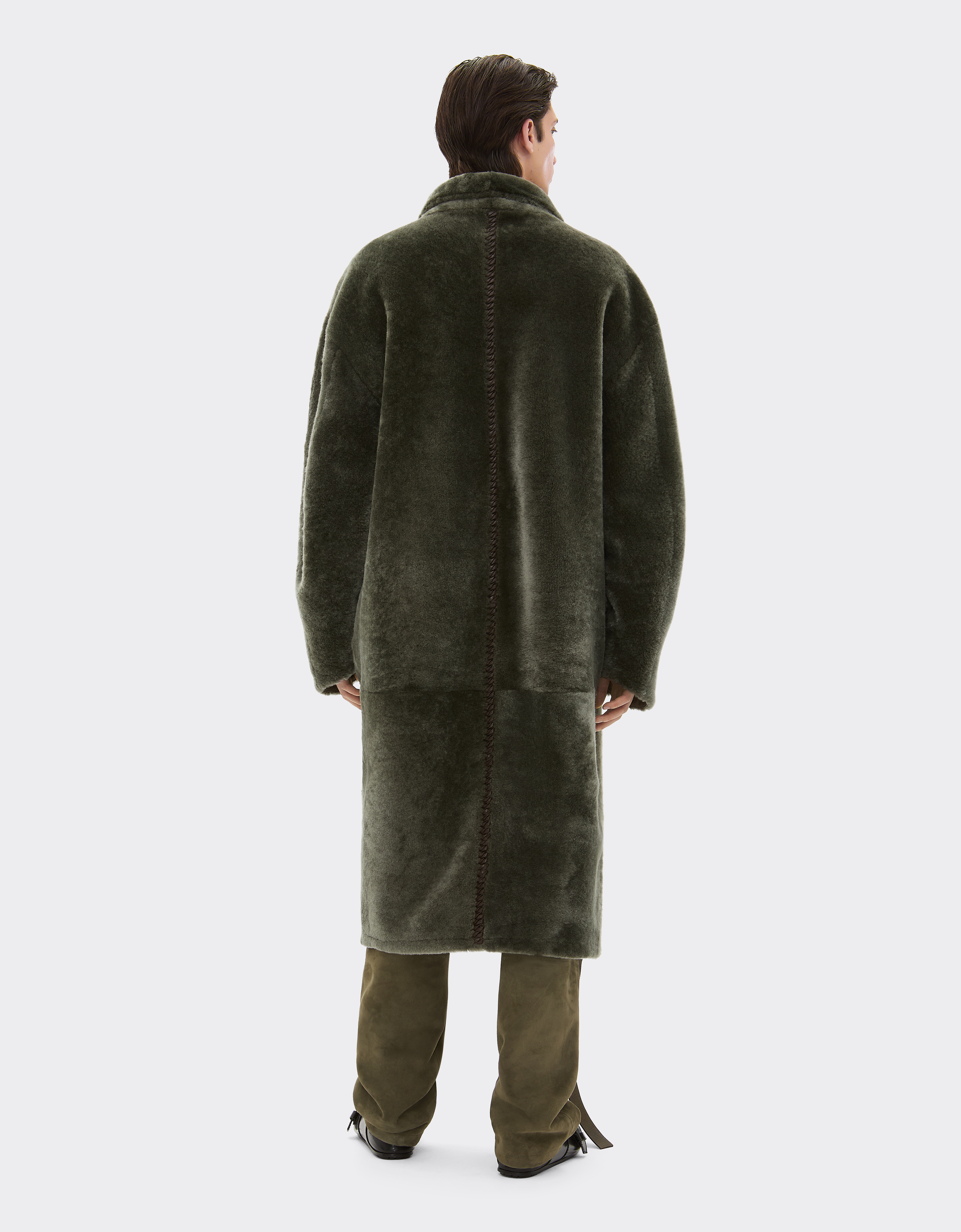 Ferrari Merino Wool Coat With Astrakhan Effect In Green