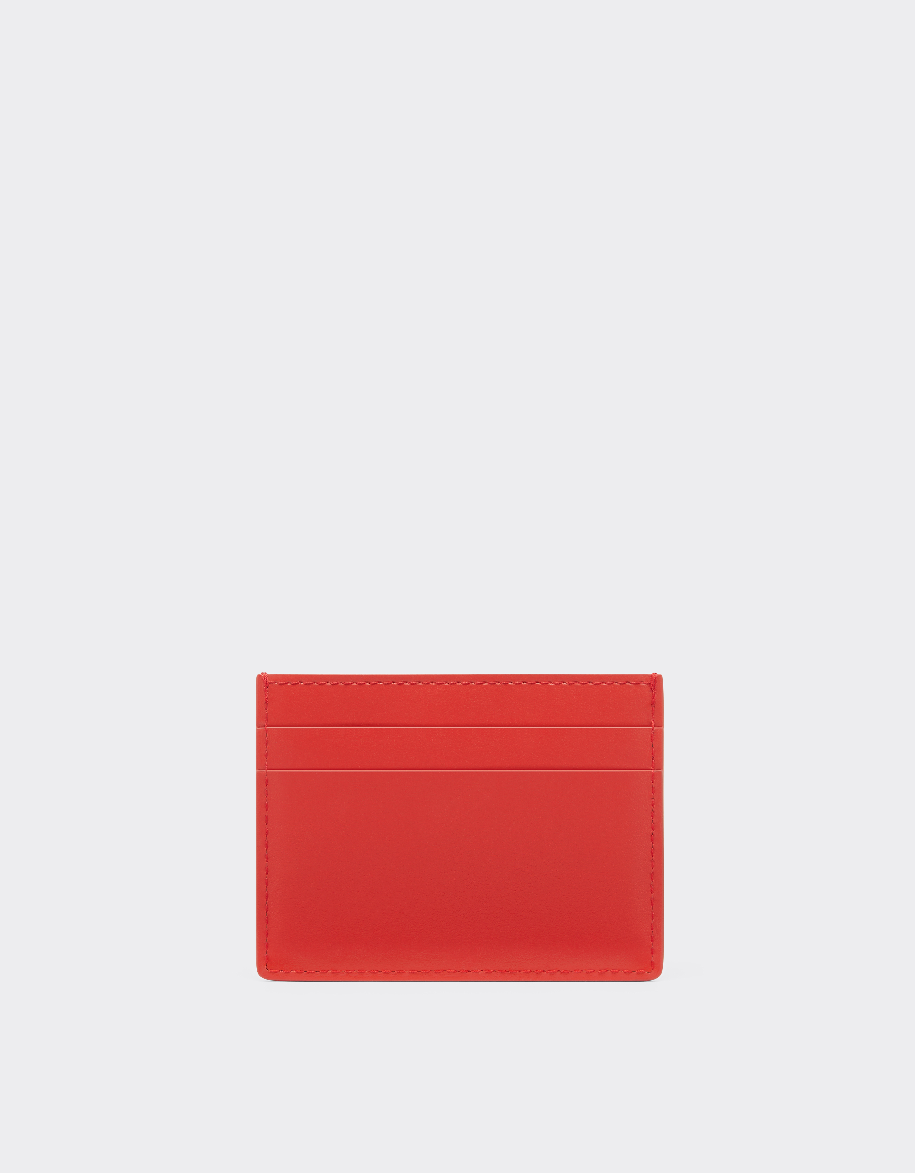 Ferrari Smooth Leather Card Holder In Rosso Dino