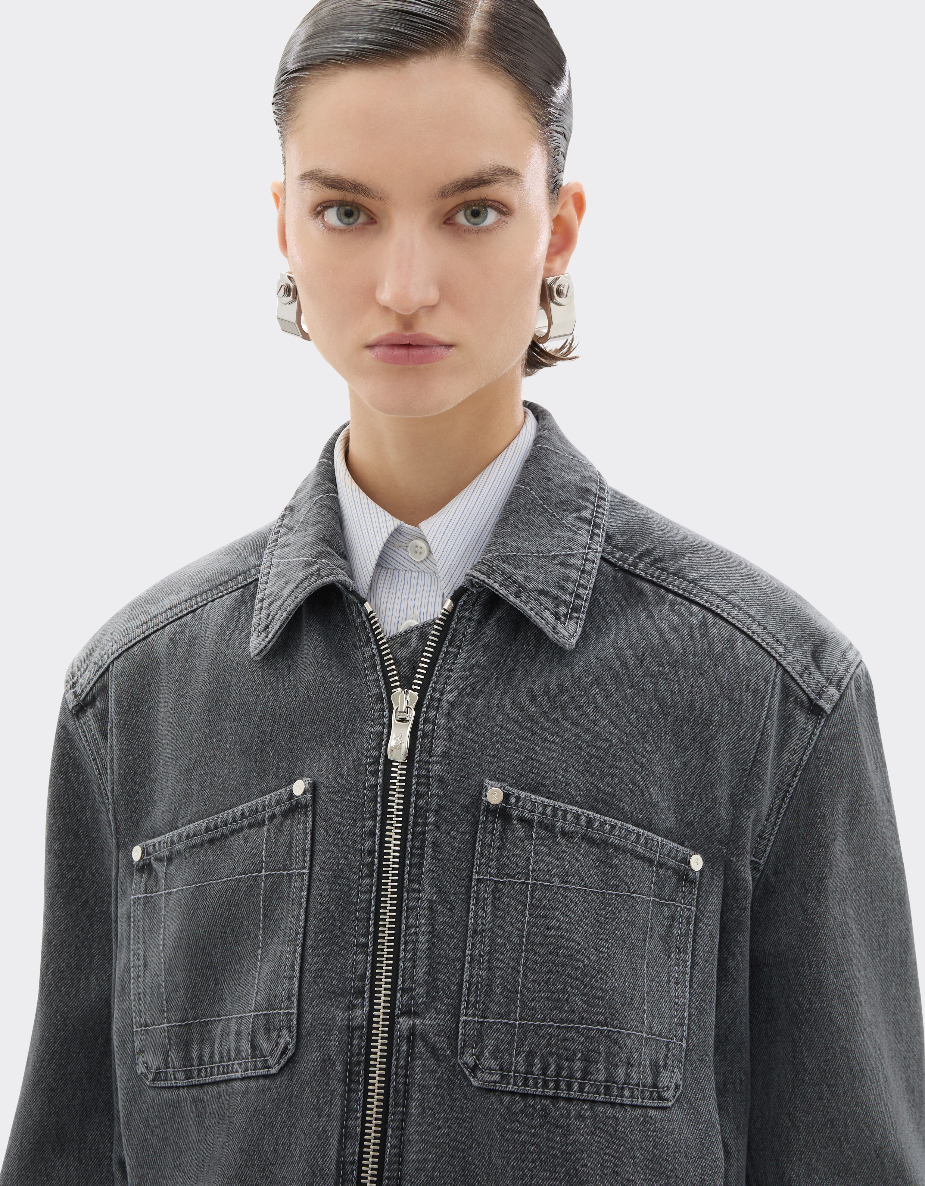 Ferrari Dark Marbled Denim Jacket In Gray