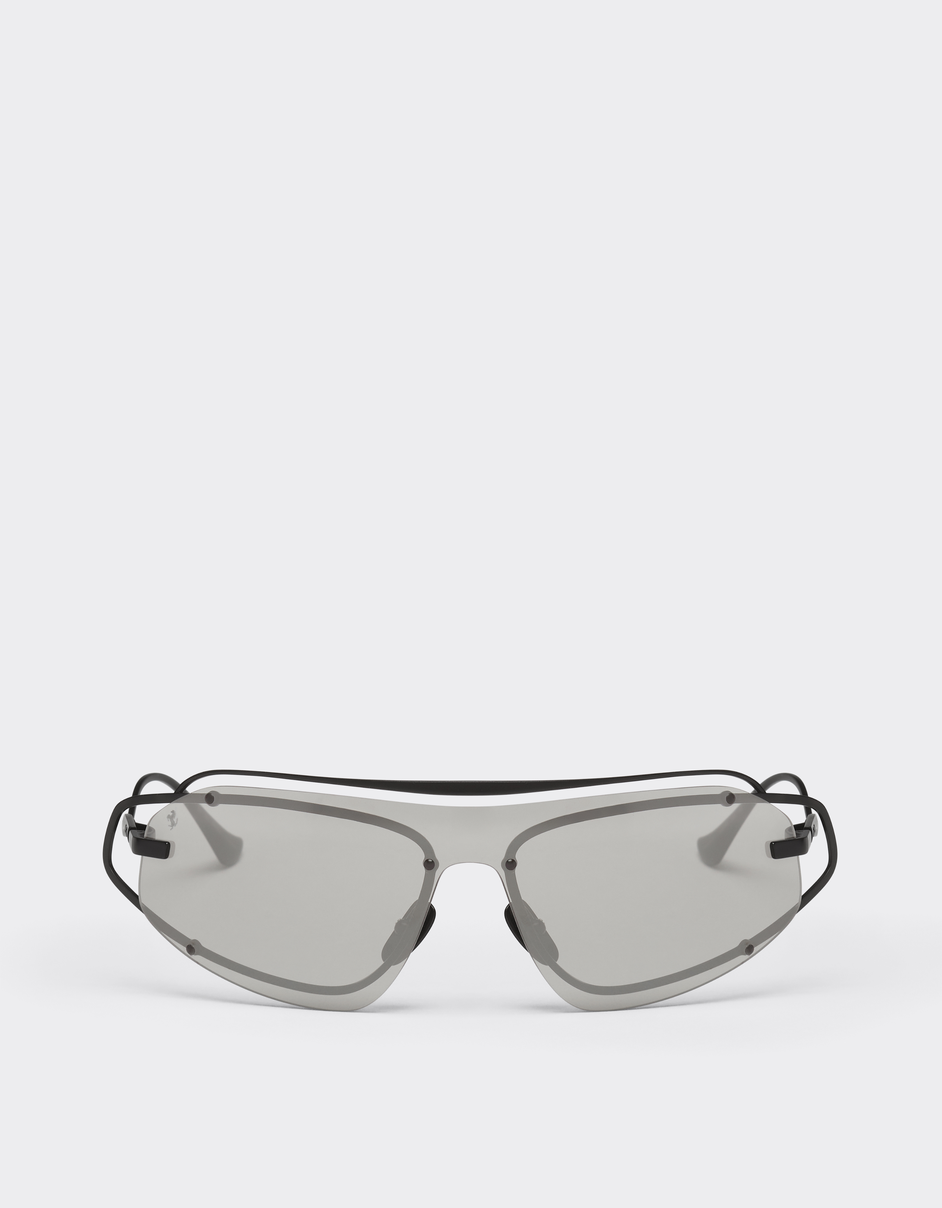 Ferrari Sunglasses In Matt Black Titanium With Silver Gradient Mirror Grey Shield In Black Matt