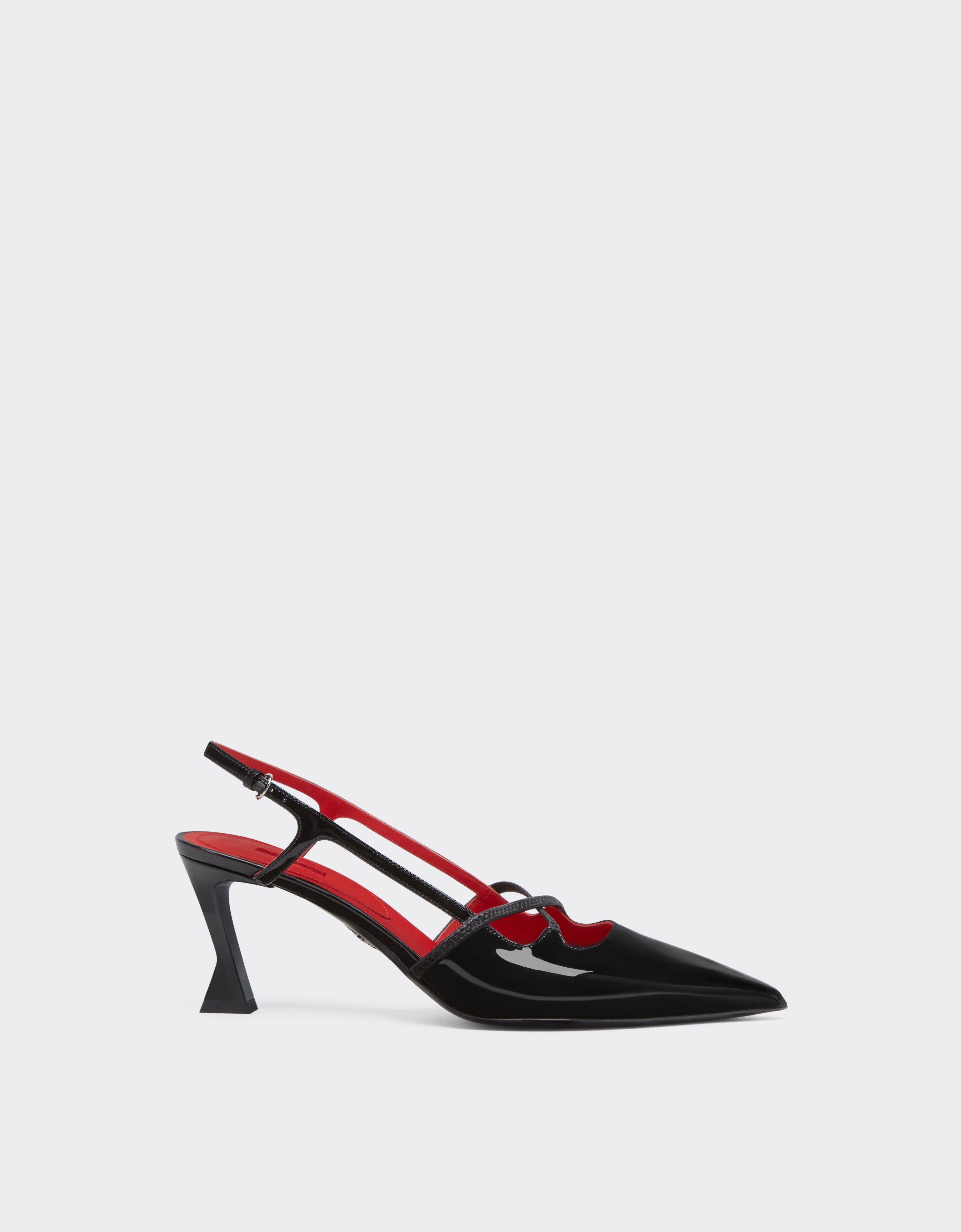 Ferrari Slingback Shoes In Black Patent Leather With Midi Heel