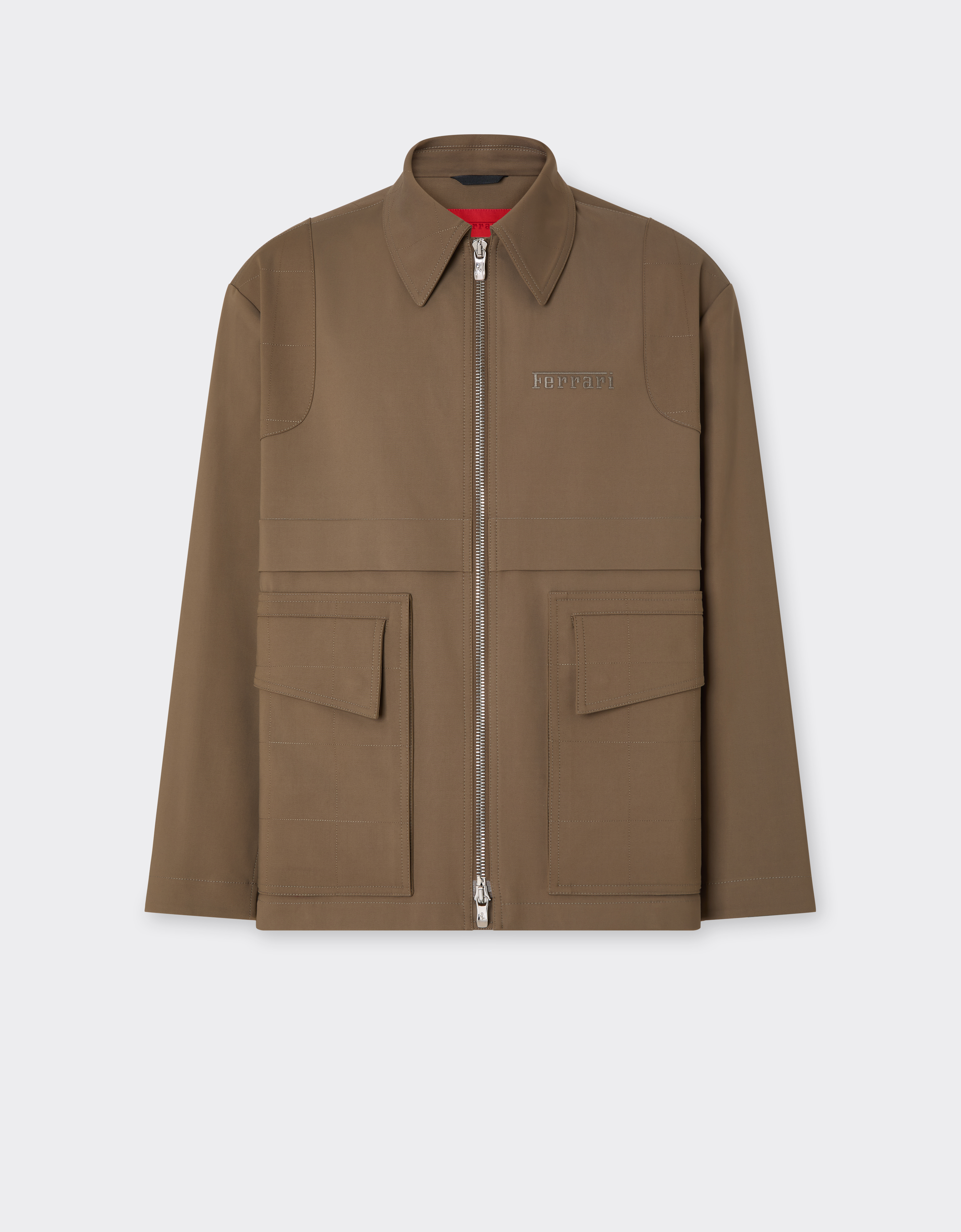 Ferrari Men's Khaki Green Technical Cotton Caban - Jackets & Outerwear 46