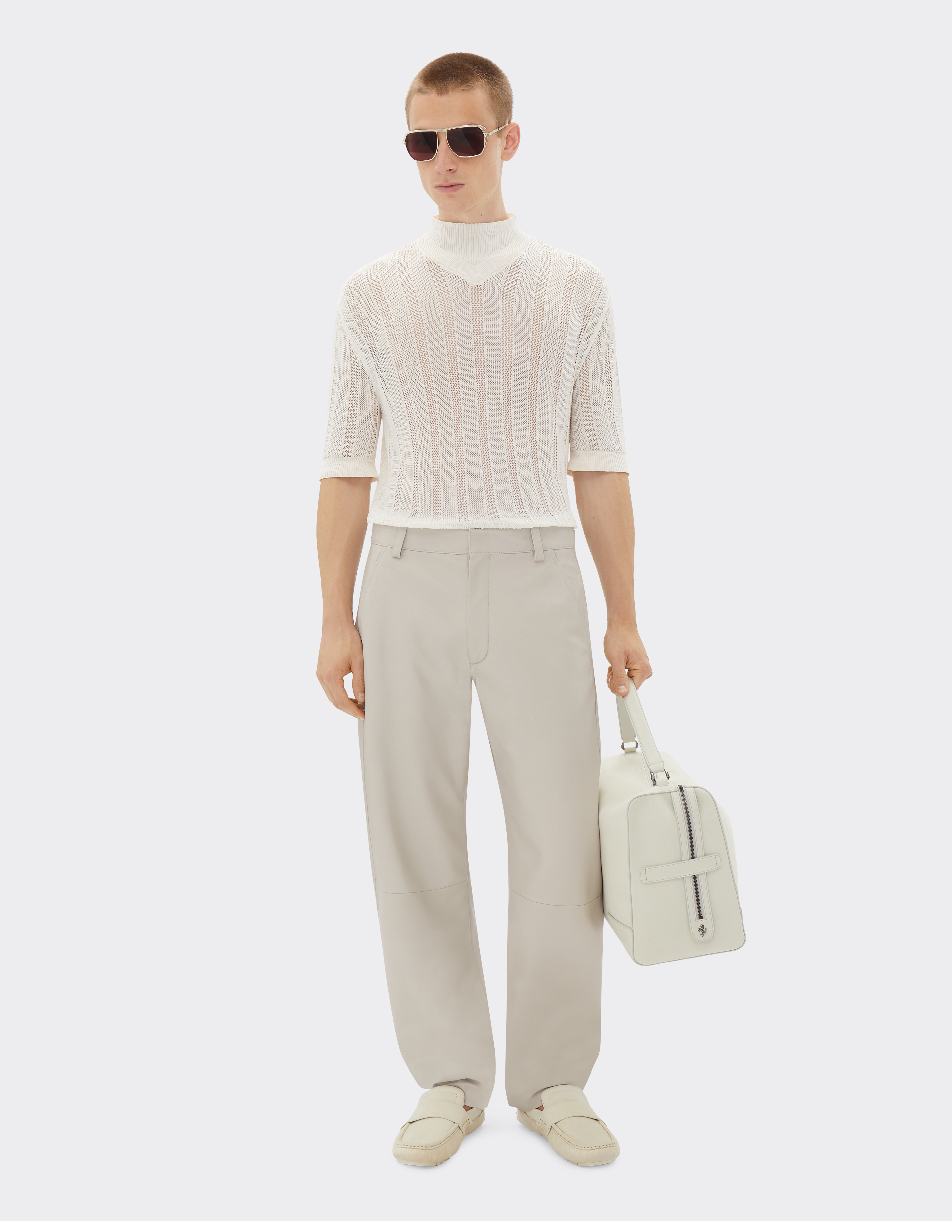 Ferrari Chinos In Nappa Leather In Ecru