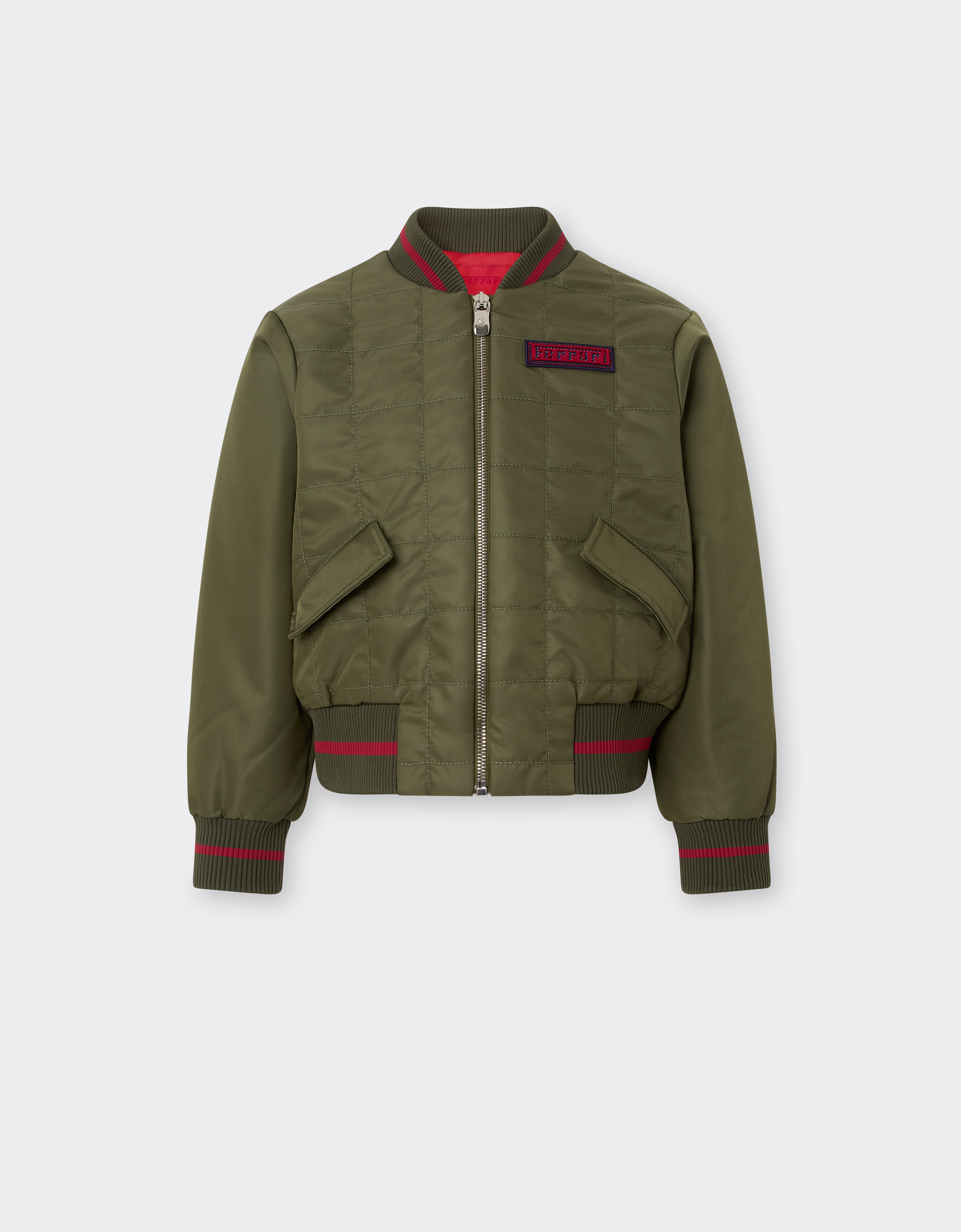 Ferrari Unisex Khaki Green Bomber Jacket In Technical Fabric - Jackets And Sweatshirts 2Y