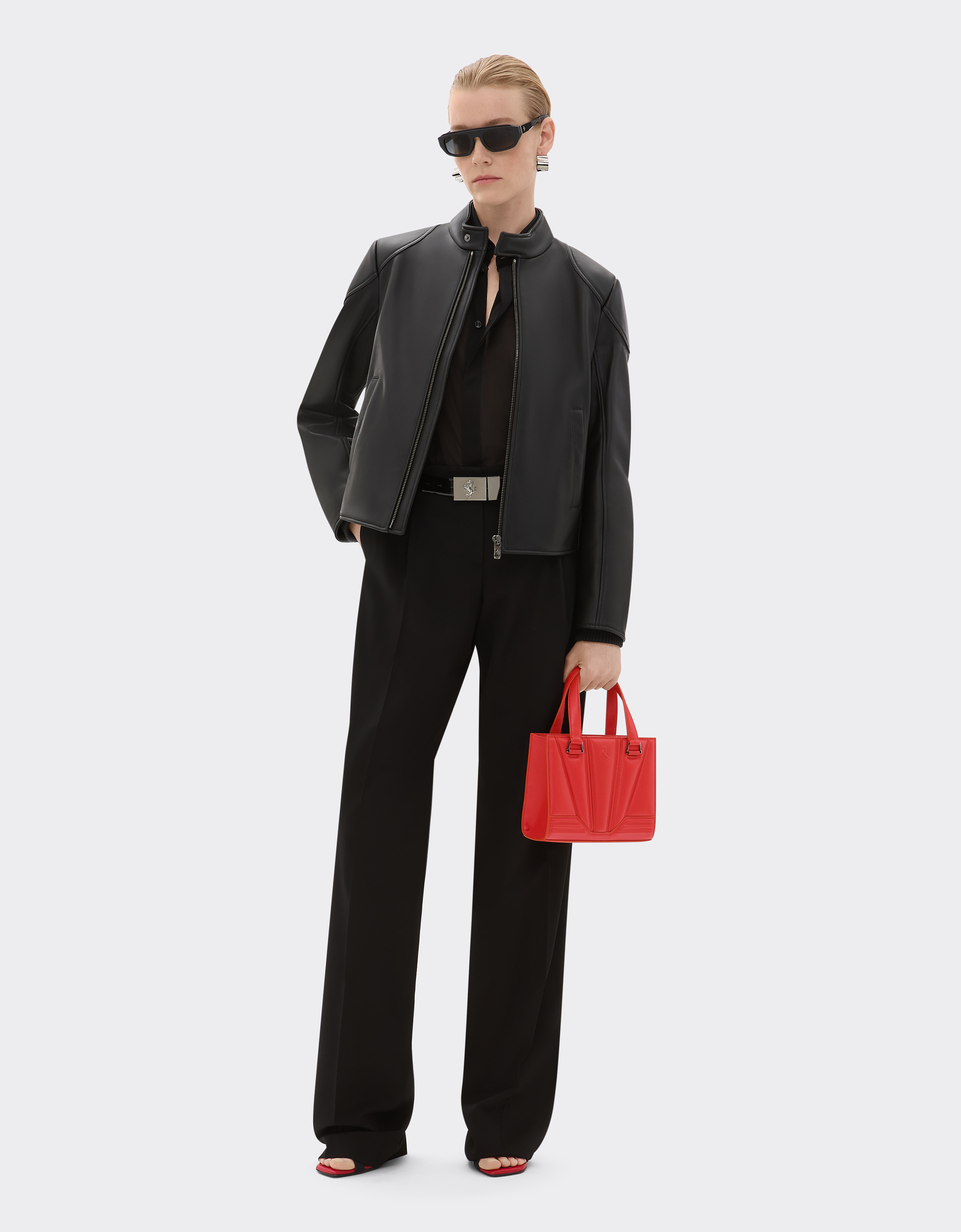 Ferrari Mini Bag In Textured Leather In Rosso Dino