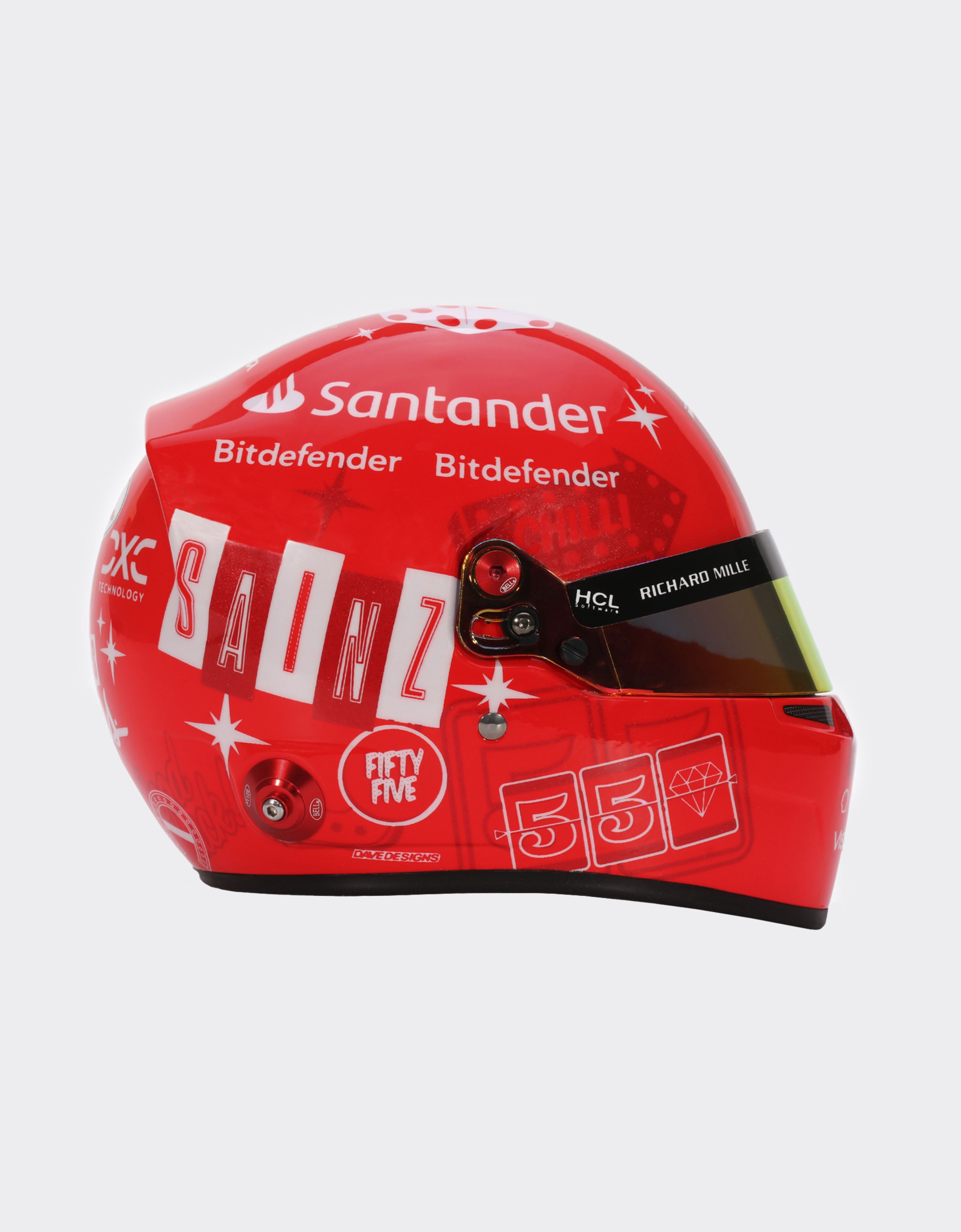  Ferrari Mini Casque 2023 Carlos Sainz à L’échelle 1/2 - Las Vegas Special Edition -  Casques Rouge Os 