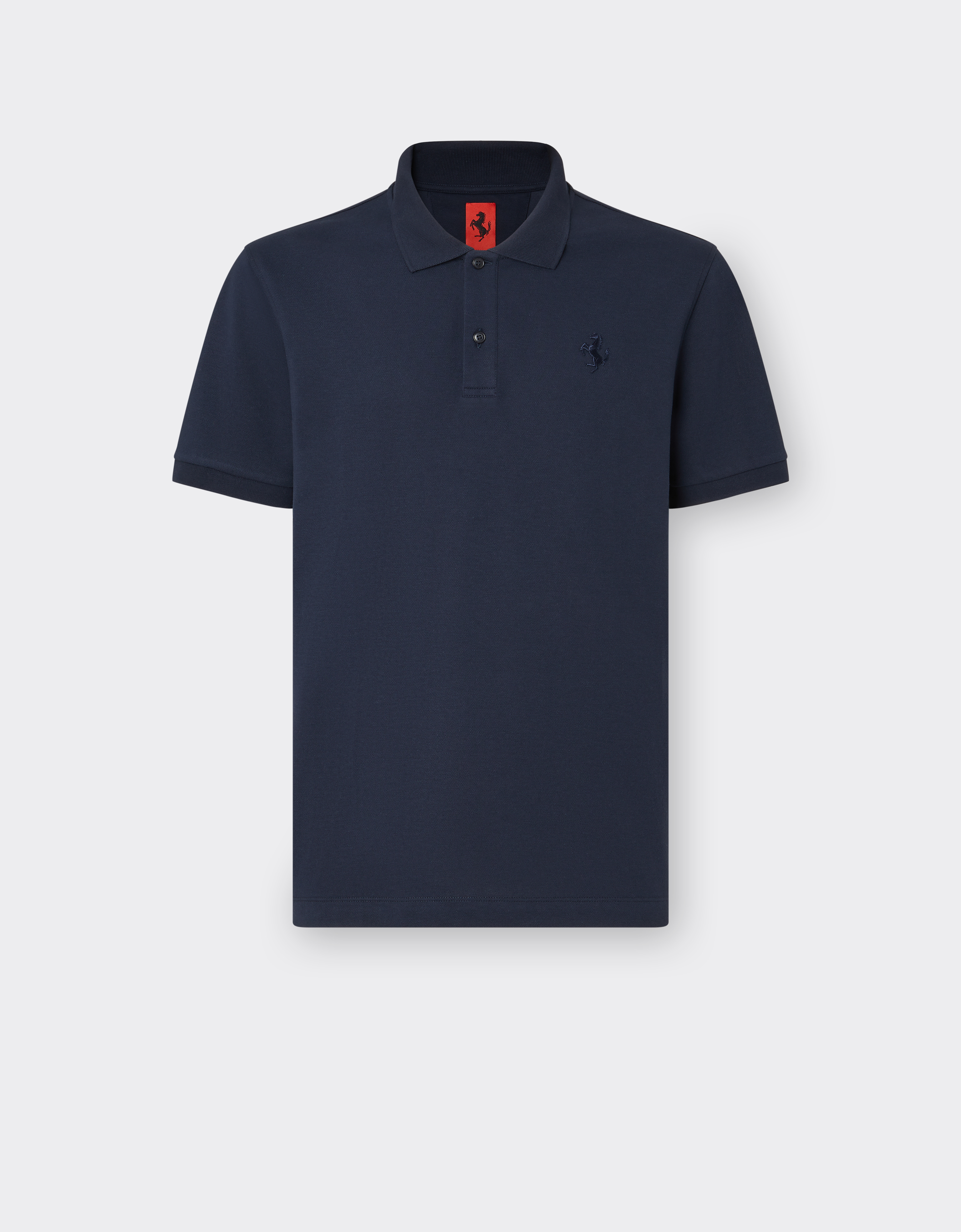 Ferrari Men's Navy Organic Cotton Piqué Polo Shirt With Prancing Horse - Polos S