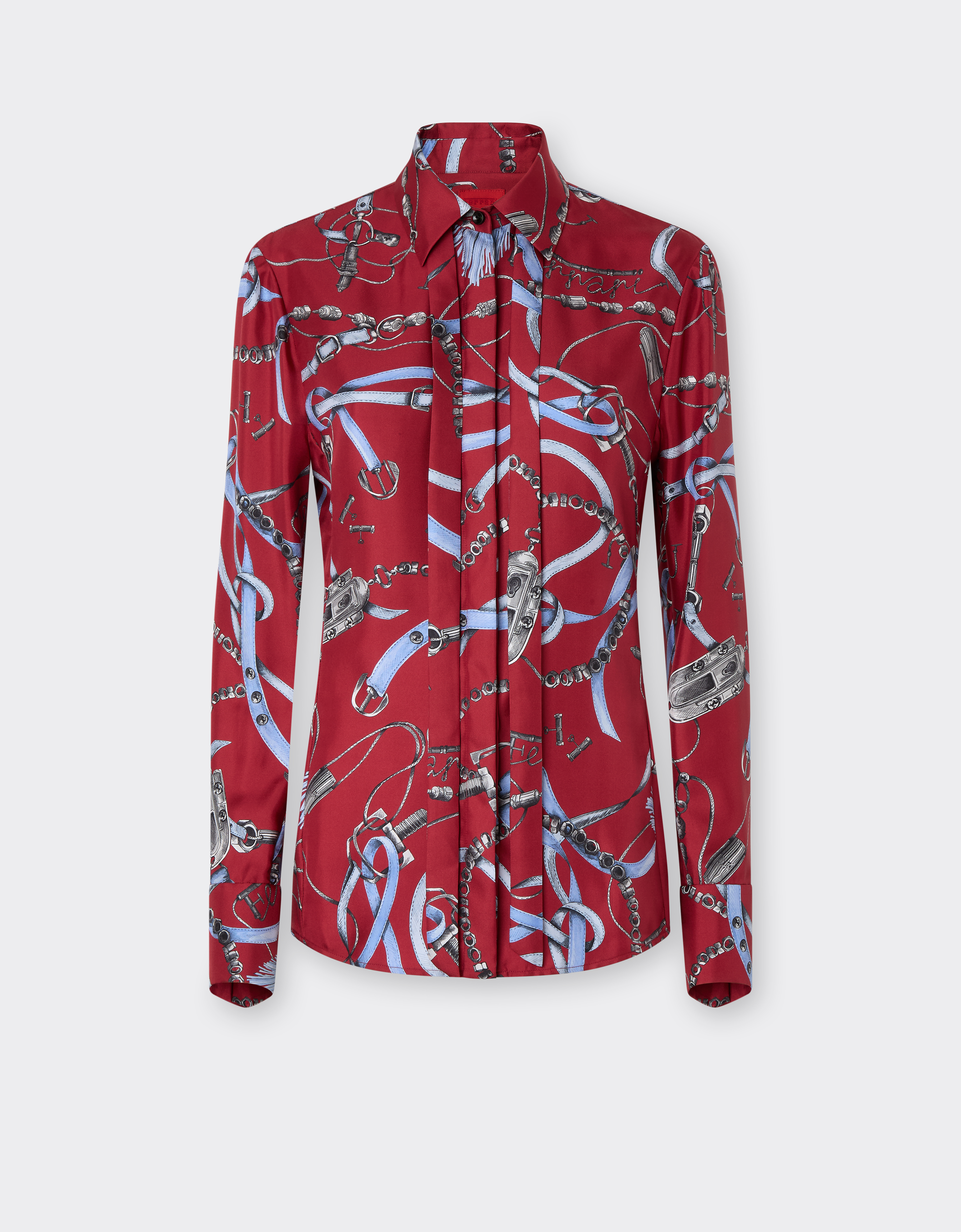 Ferrari Women's Maison Red Silk Shirt With Closet Print - Shirts & Top 38