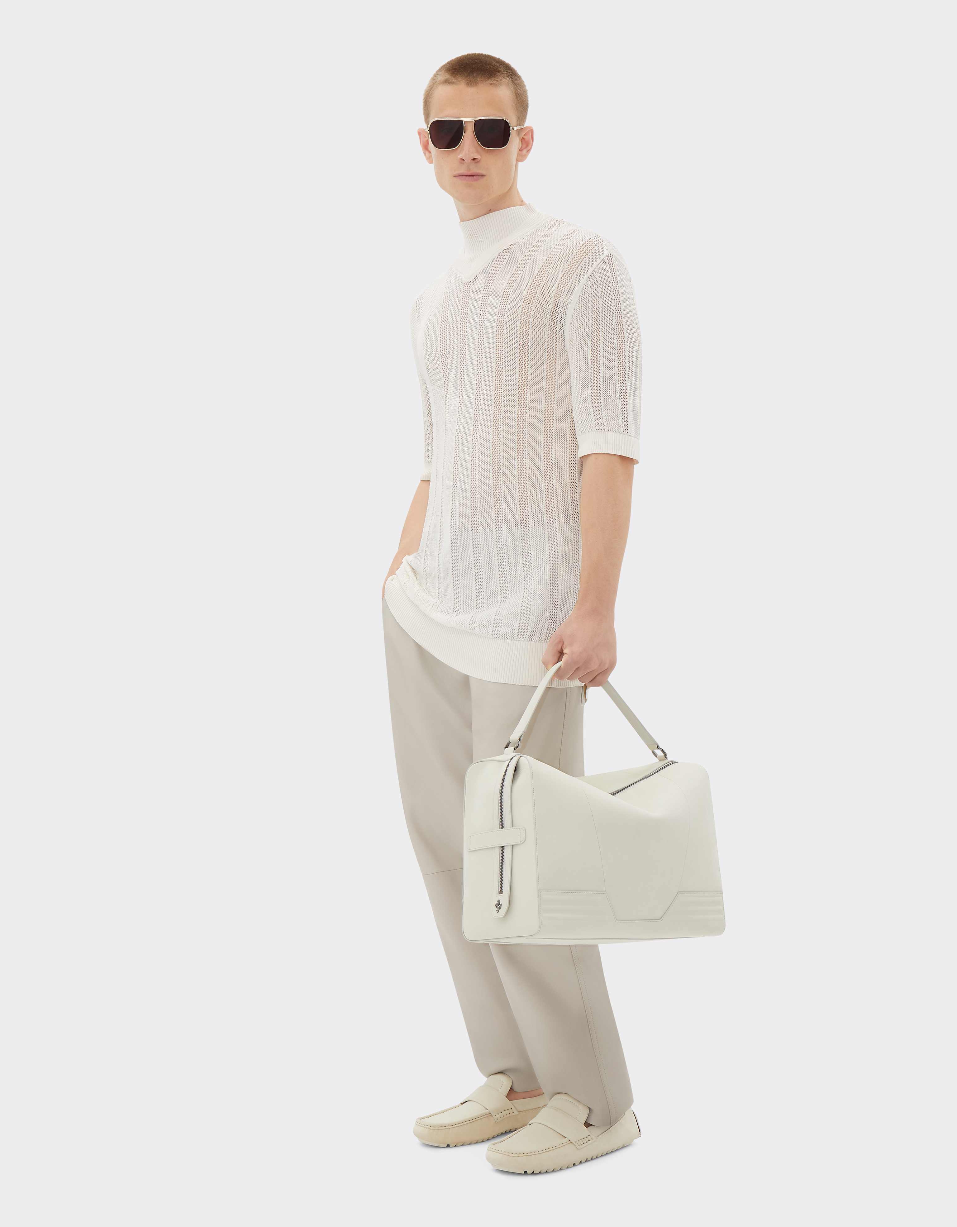 Ferrari High-neck T-shirt In Perforated Q-cycle® Fabric In Ecru